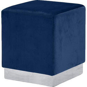 Meridian Jax Navy Velvet Ottoman/Stool