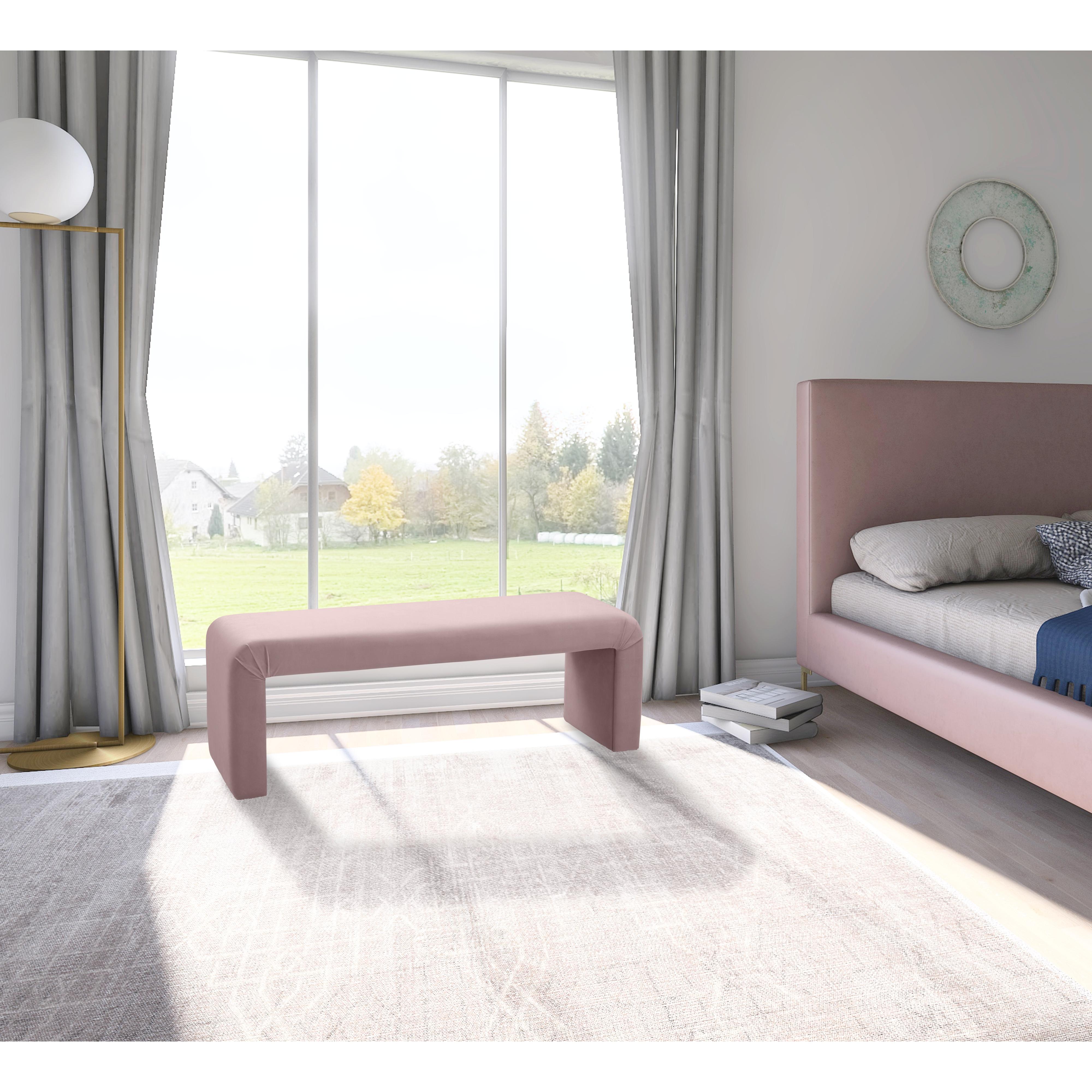 Meridian Minimalist Pink Velvet Bench