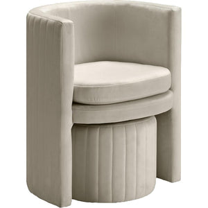 Meridian Selena Cream Velvet Accent Chair and Ottoman Set