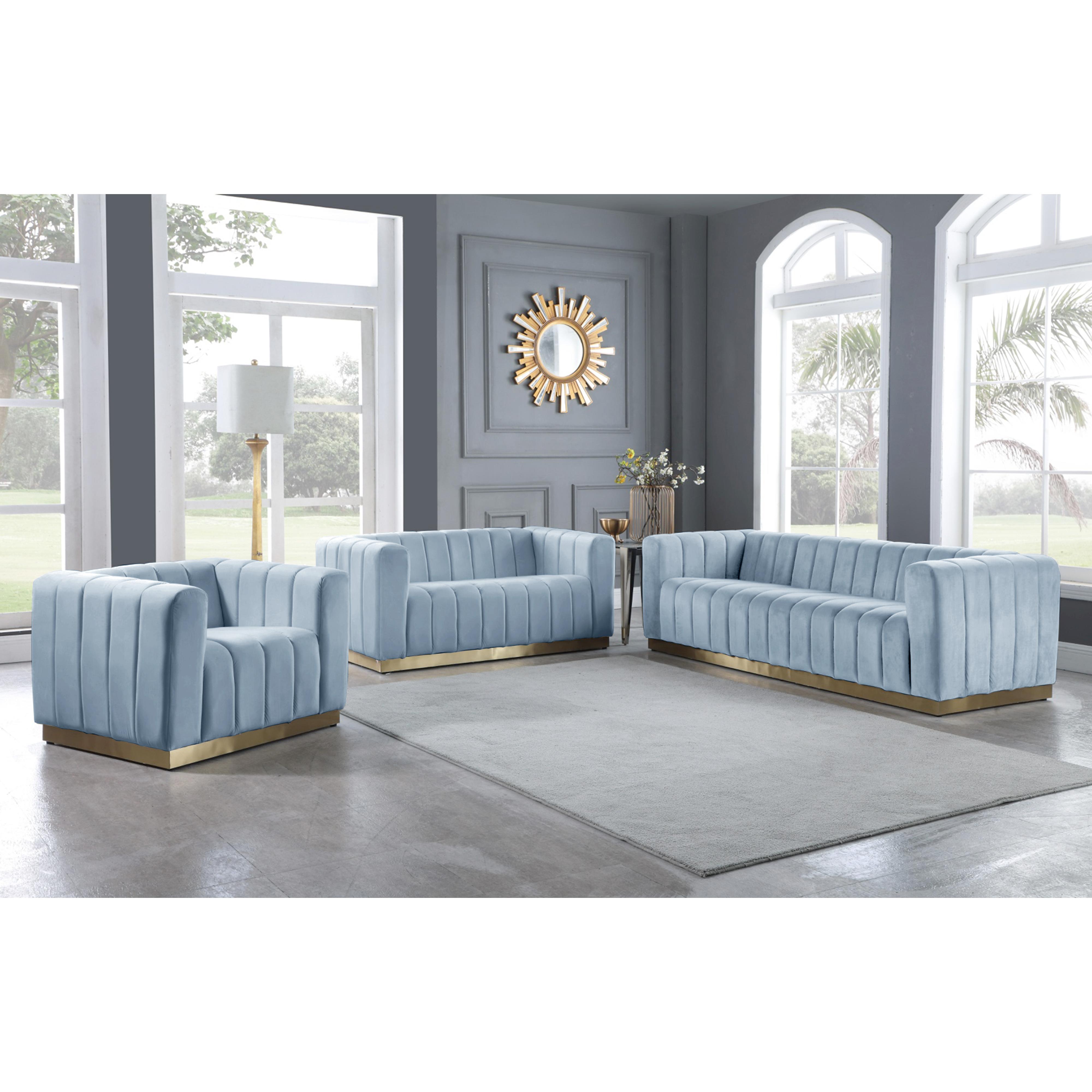 Meridian Marlon Sky Blue Velvet Chair