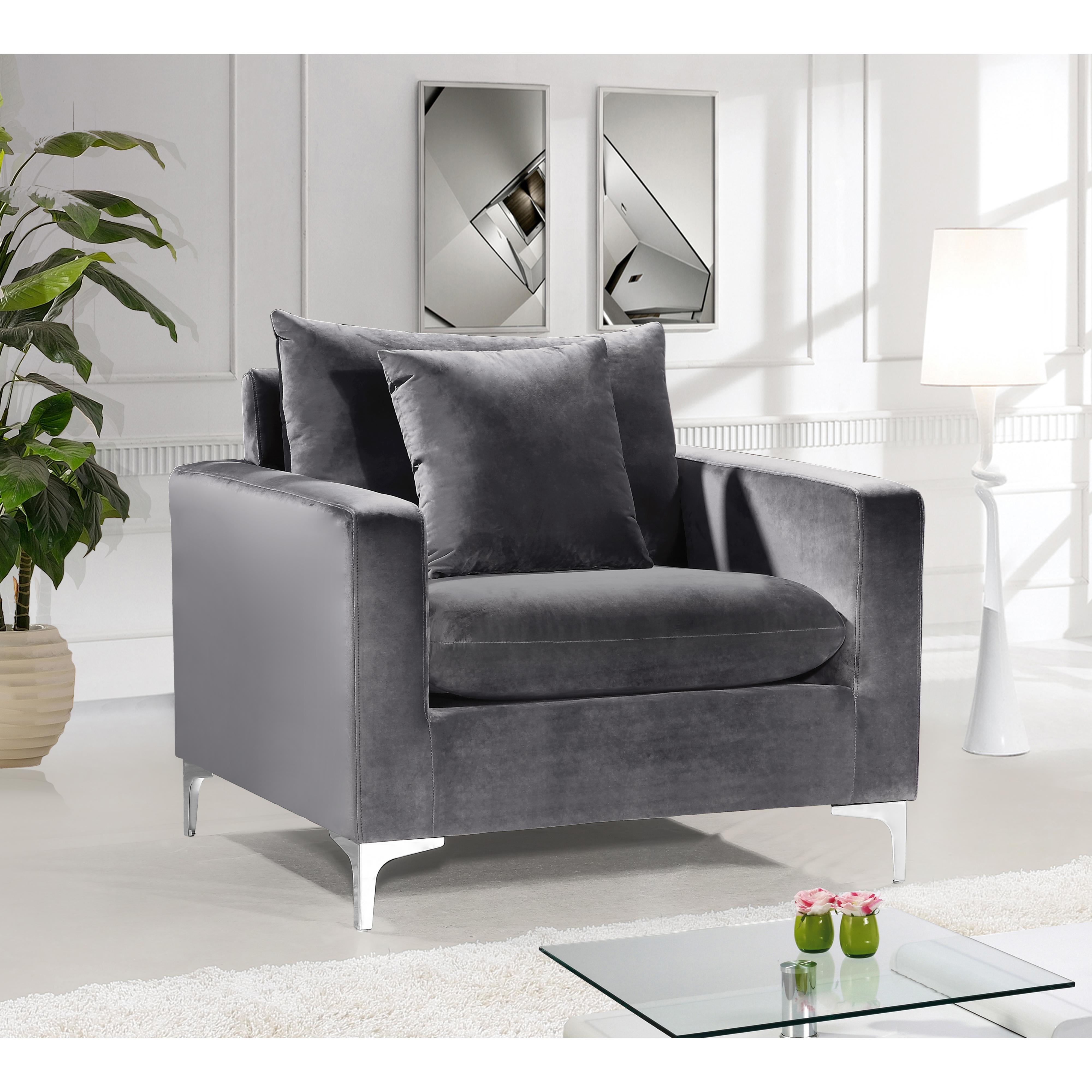 Meridian Naomi Grey Velvet Chair