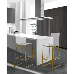 Meridian Lumen Gold Metal/Lucite Polycarbonate Stool