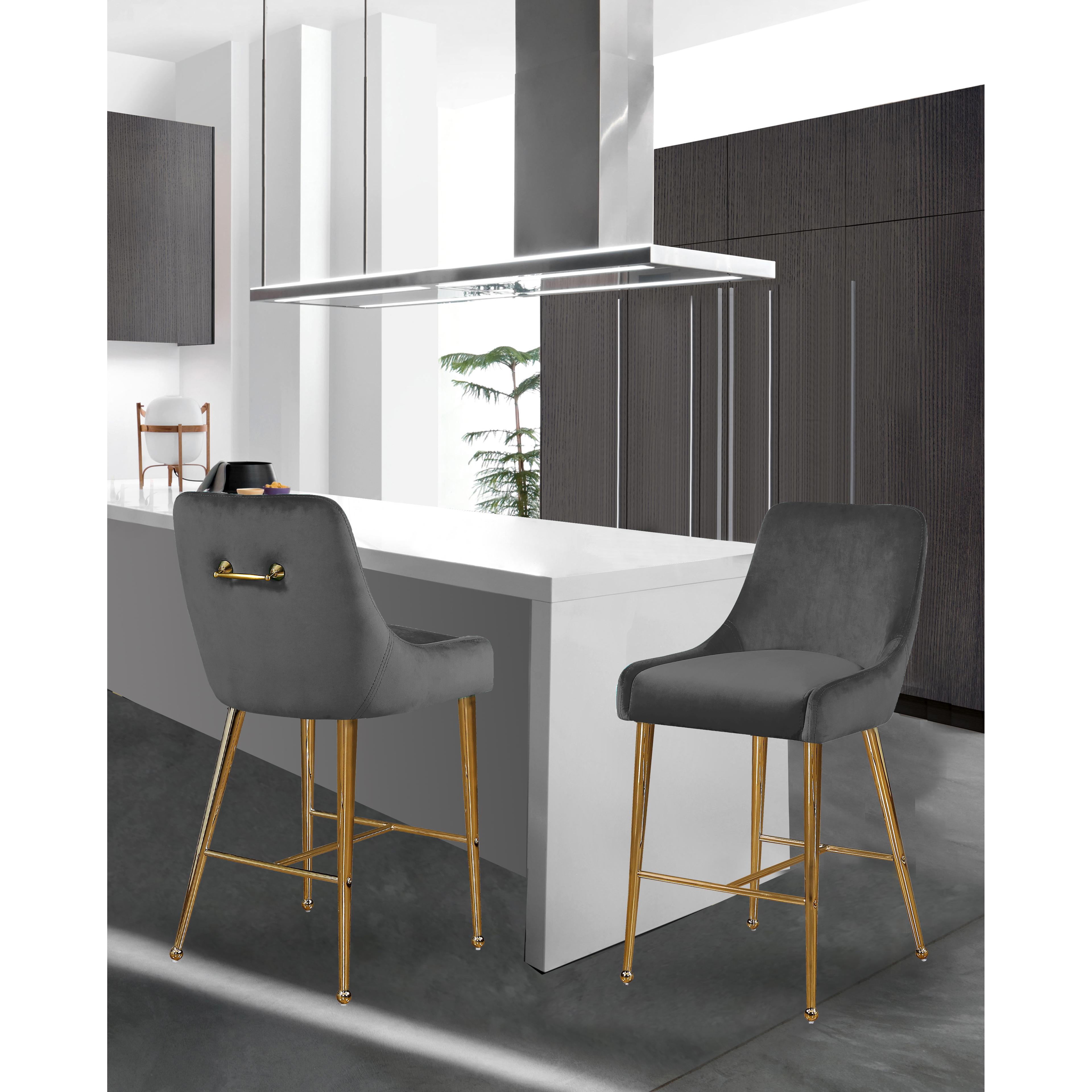 Meridian Owen Grey Velvet Stool