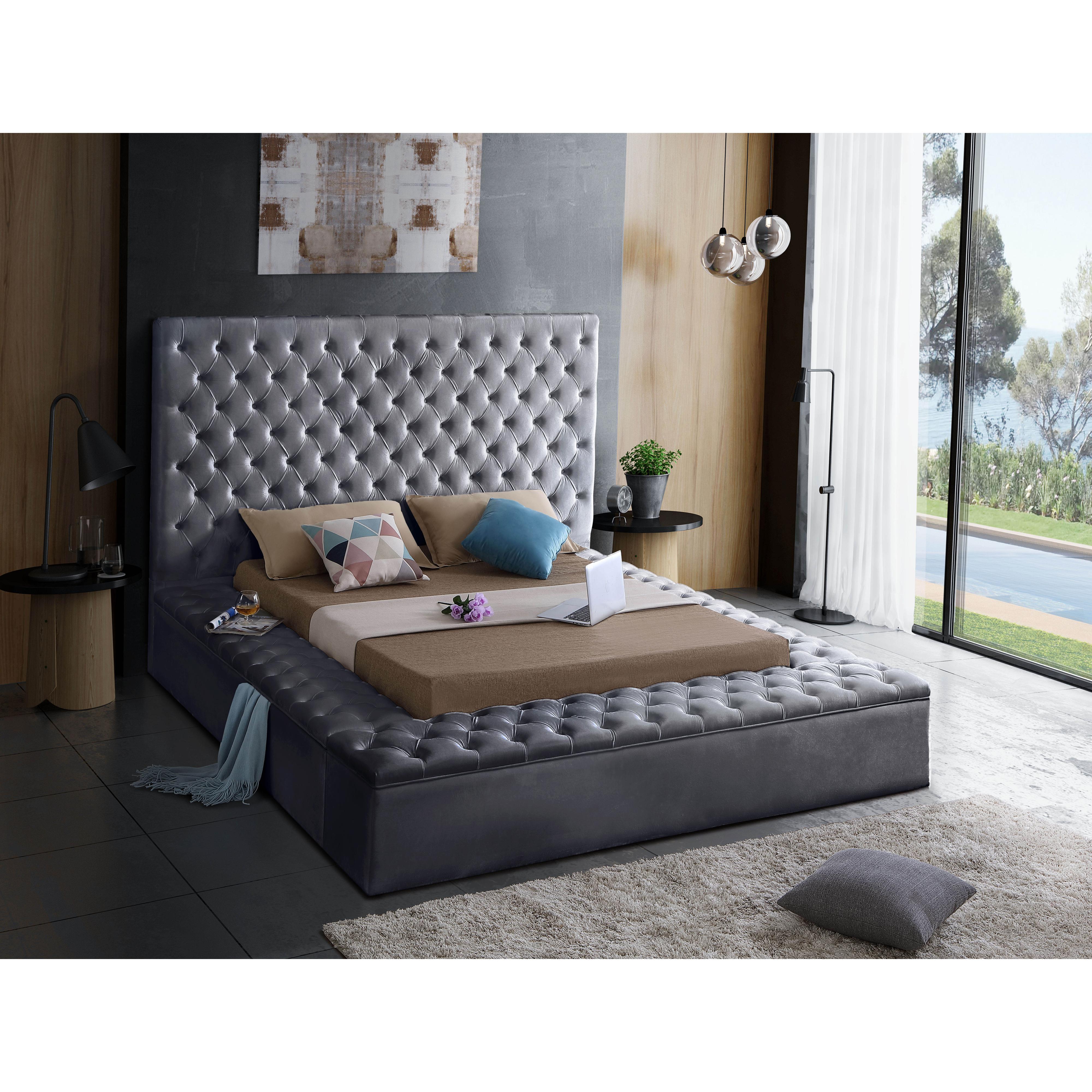 Meridian Bliss Grey Velvet King Bed (3 Boxes)