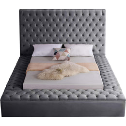 Meridian Bliss Grey Velvet Queen Bed (3 Boxes)