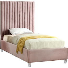 Meridian Candace Pink Velvet Twin Bed