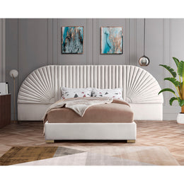 Meridian Cleo Cream Velvet Queen Bed (3 Boxes)