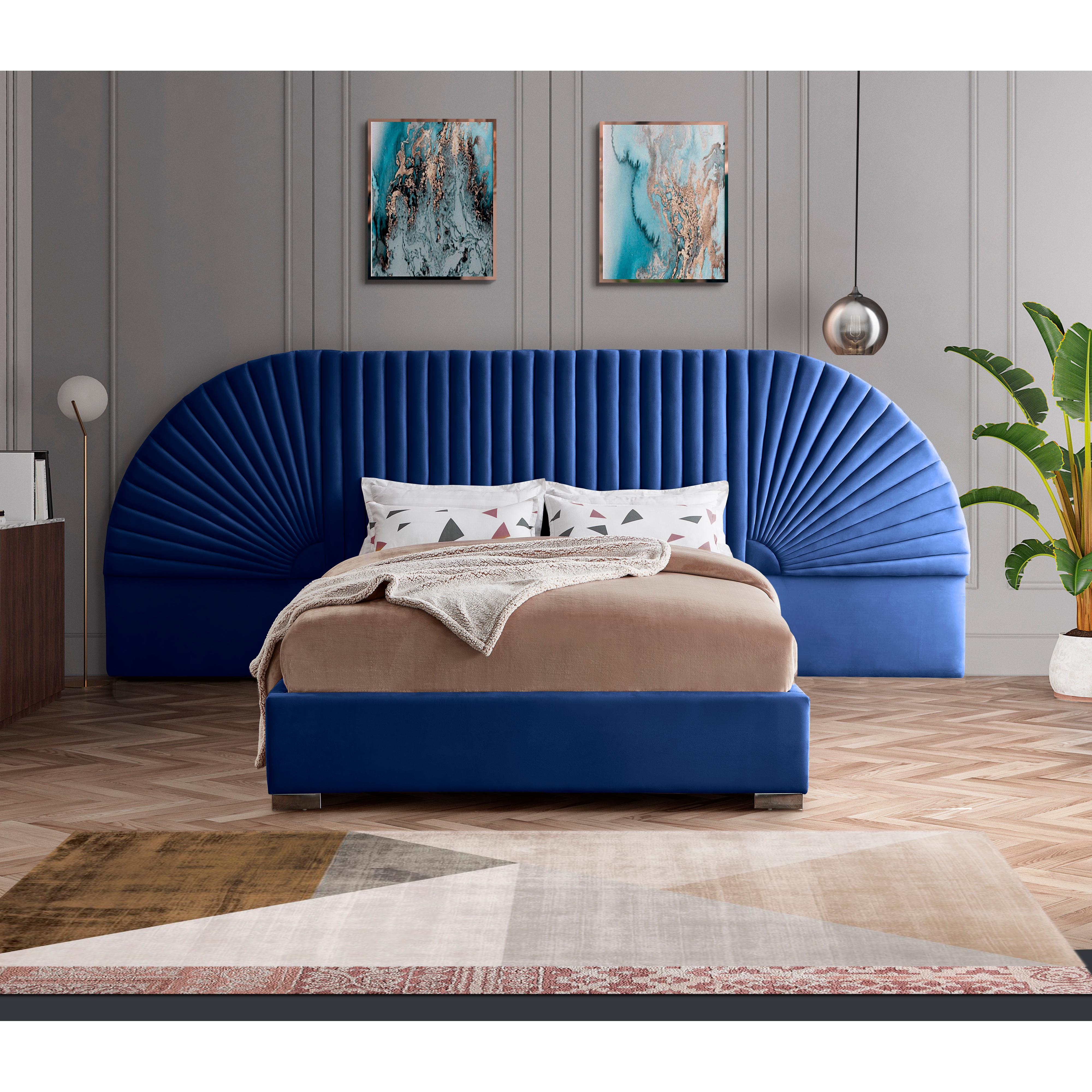Meridian Cleo Navy Velvet Queen Bed (3 Boxes)