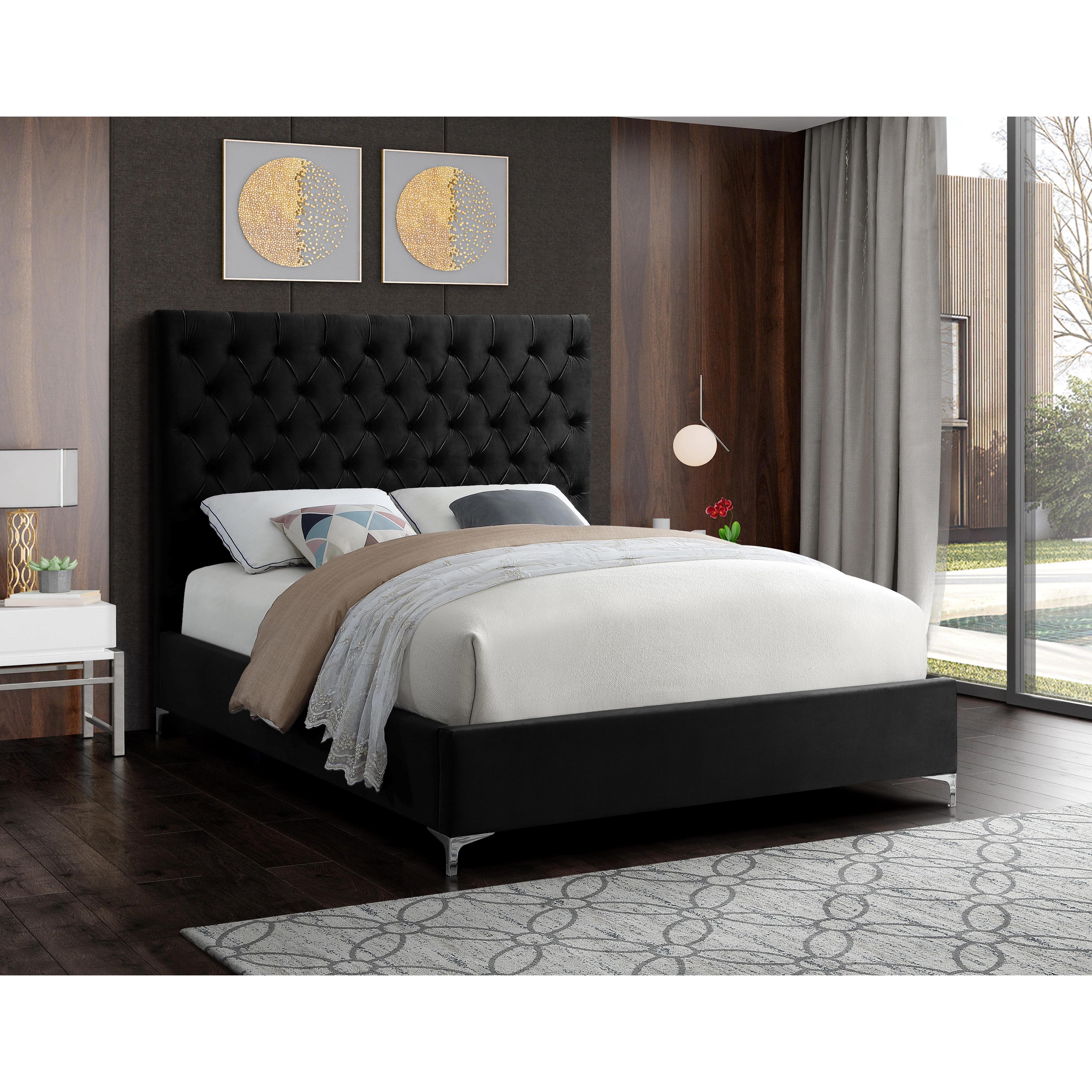 Meridian Cruz Black Velvet Full Bed