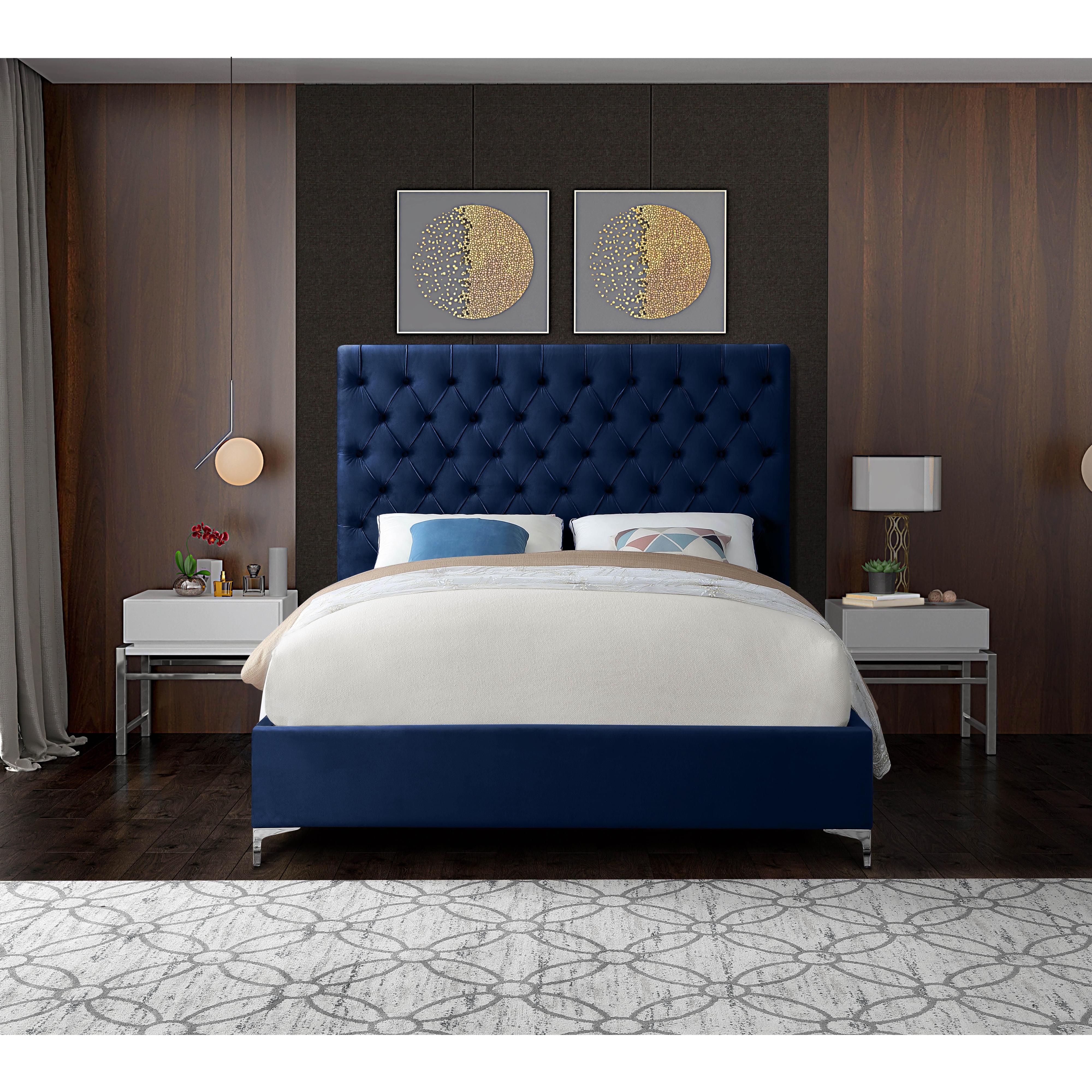 Meridian Cruz Navy Velvet Full Bed