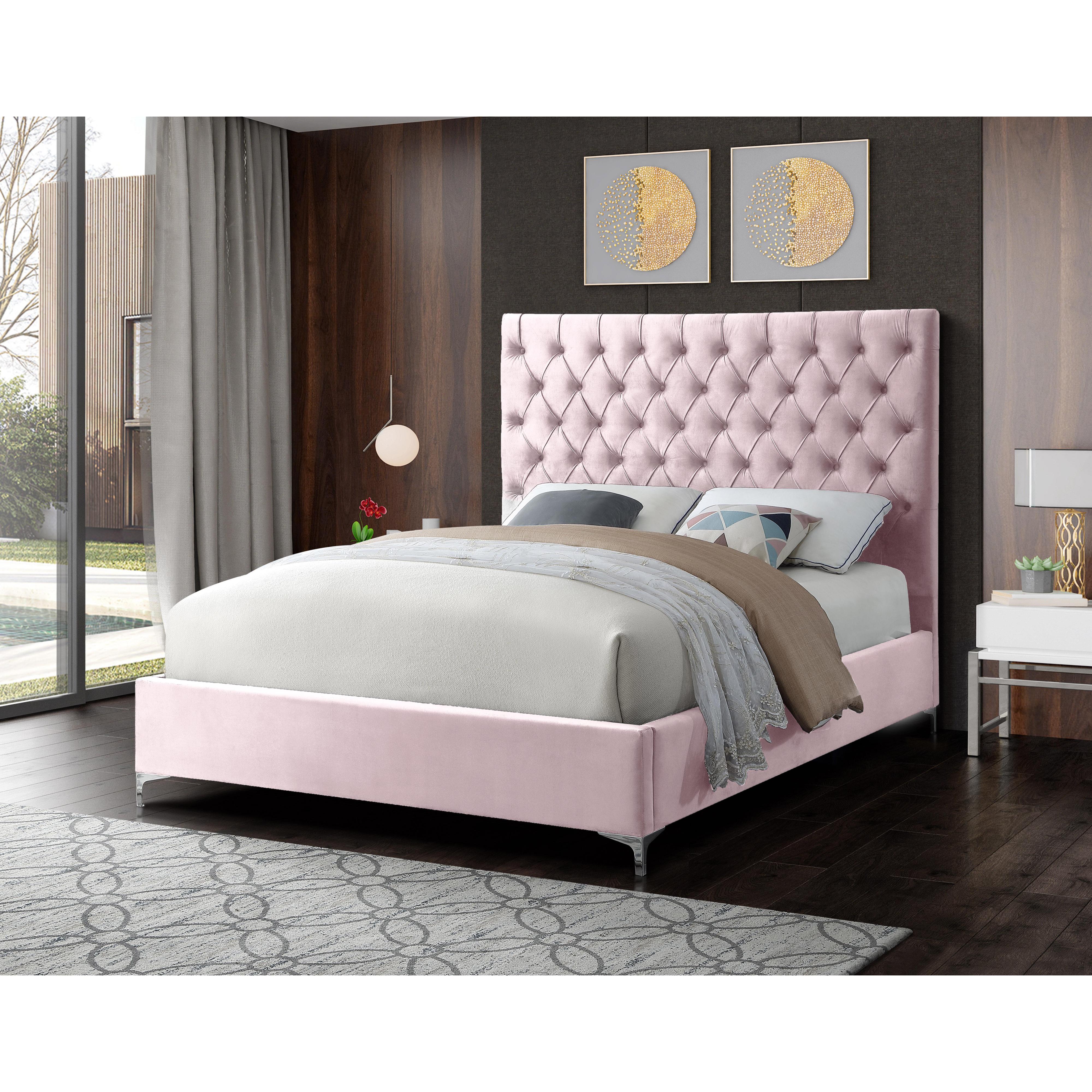 Meridian Cruz Pink Velvet Full Bed