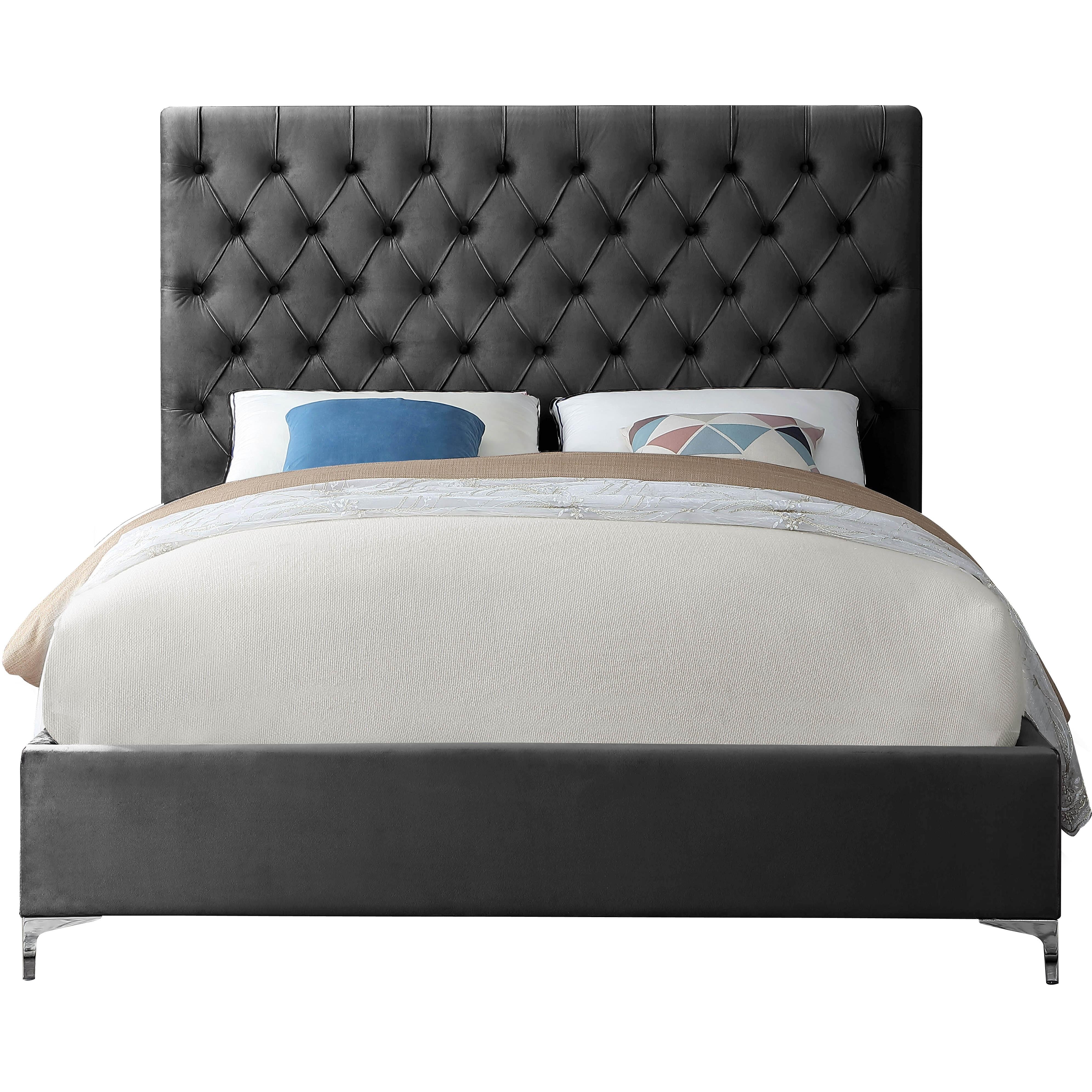 Meridian Cruz Grey Velvet King Bed