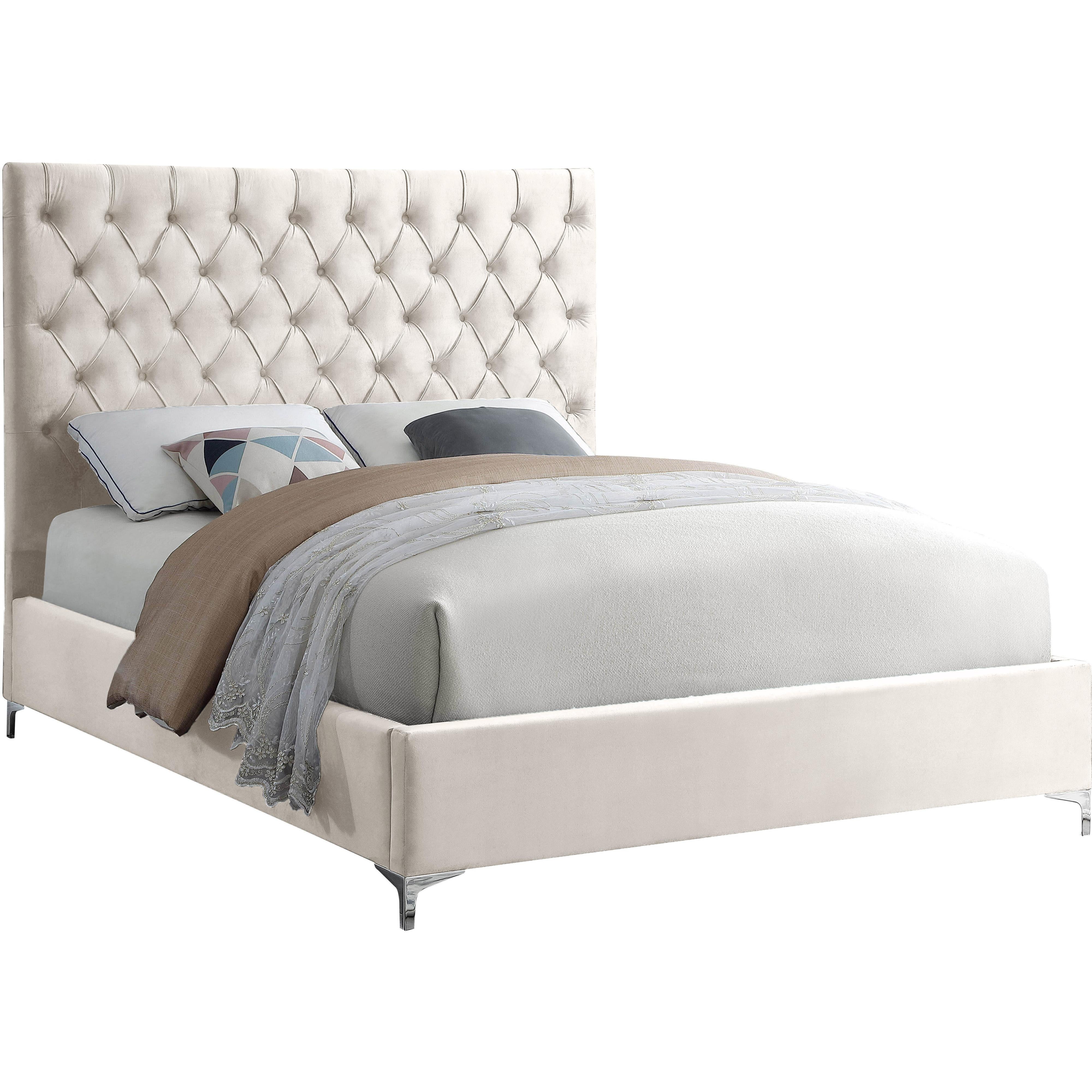 Meridian Cruz Cream Velvet Queen Bed