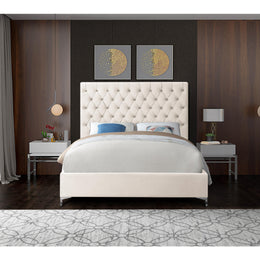 Meridian Cruz Cream Velvet Queen Bed
