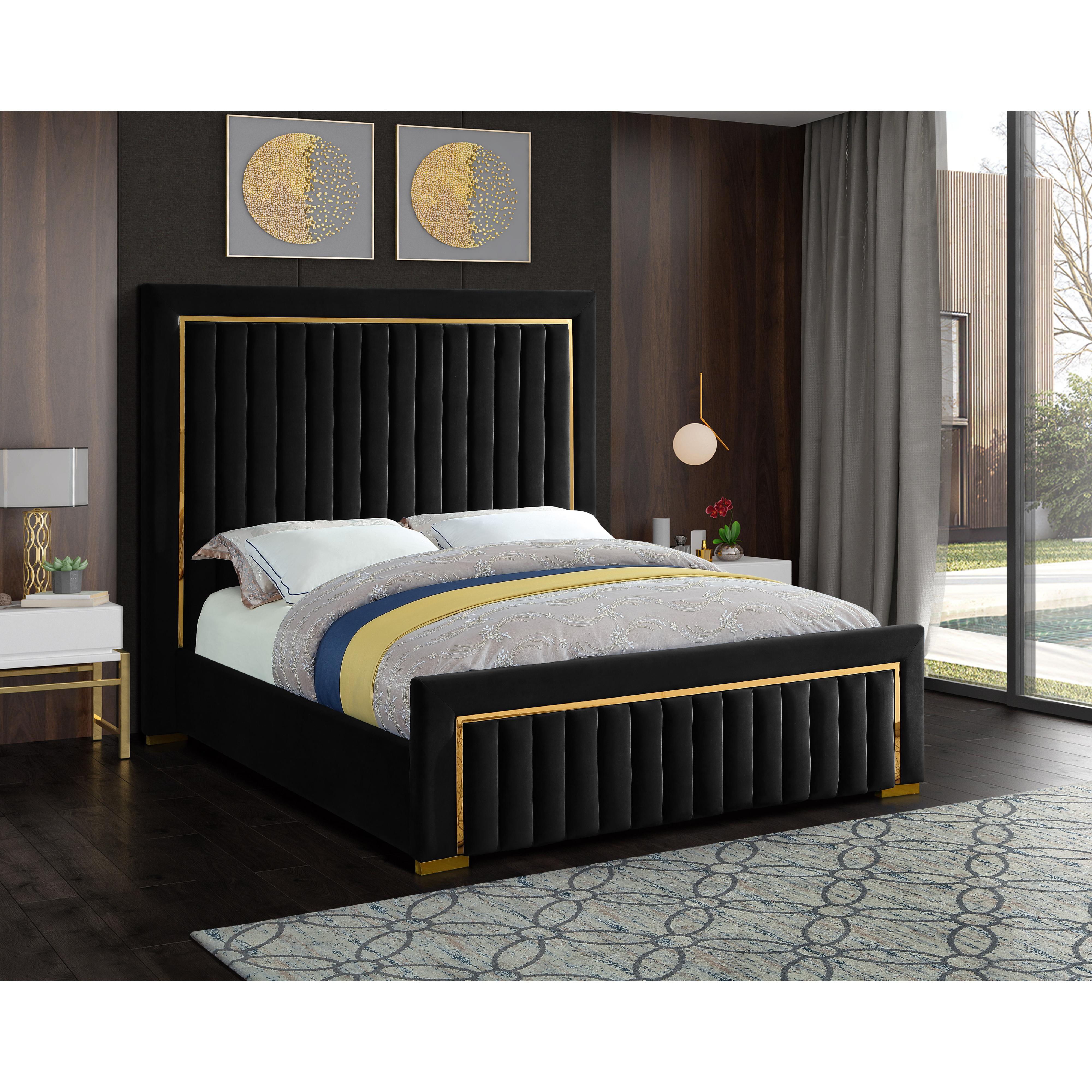 Meridian Dolce Black Velvet King Bed (3 Boxes)