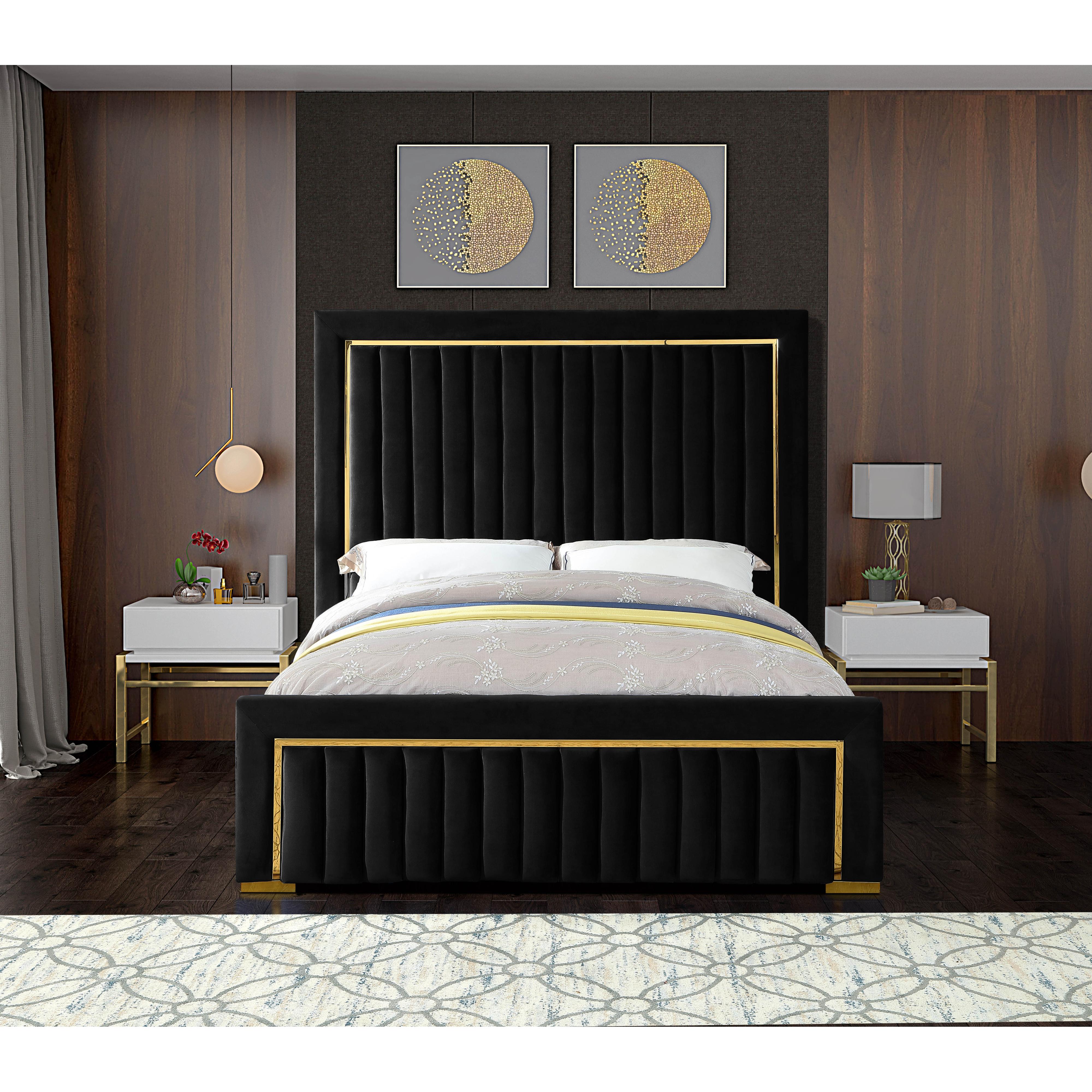 Meridian Dolce Black Velvet King Bed (3 Boxes)