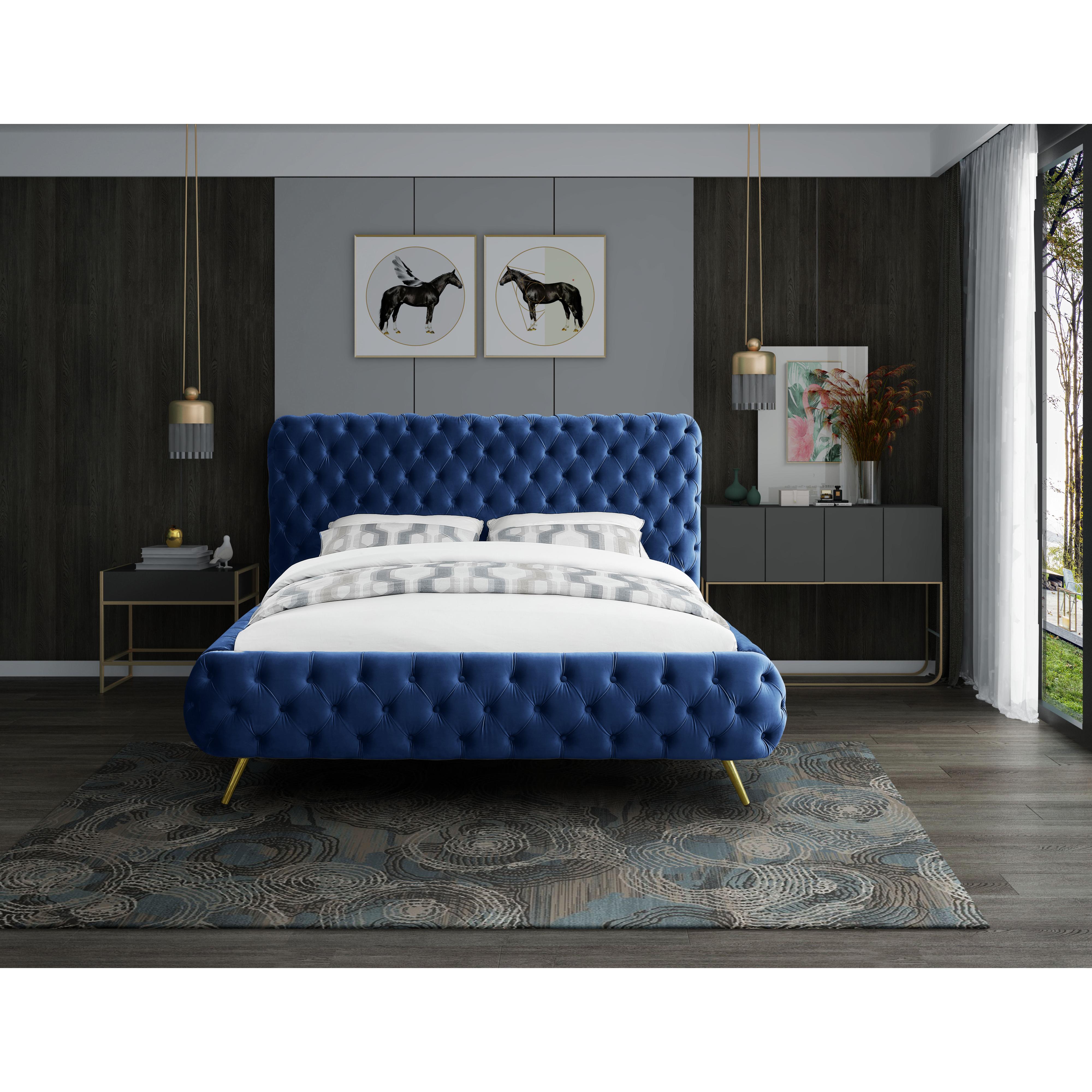 Meridian Delano Navy Velvet Queen Bed