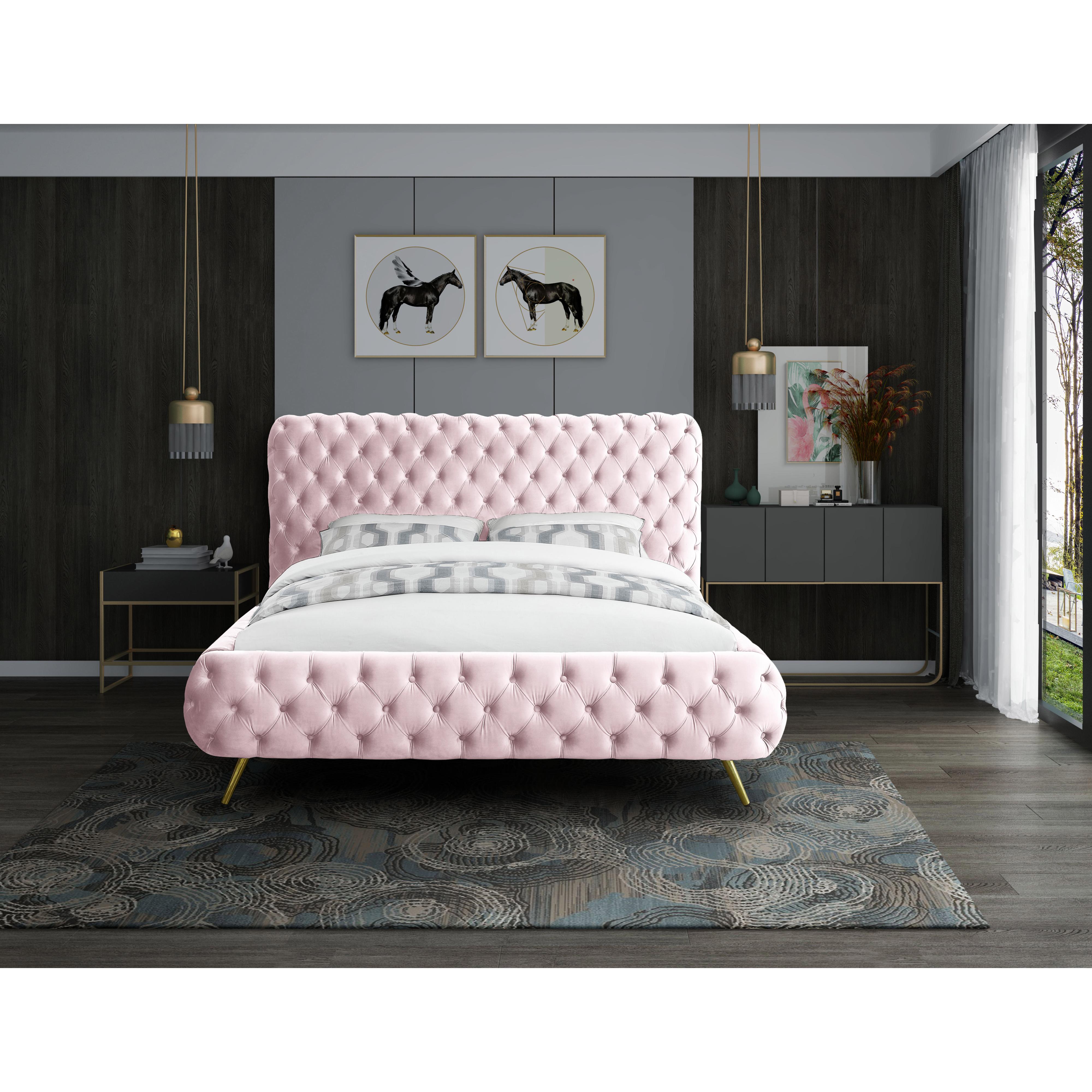 Meridian Delano Pink Velvet Queen Bed