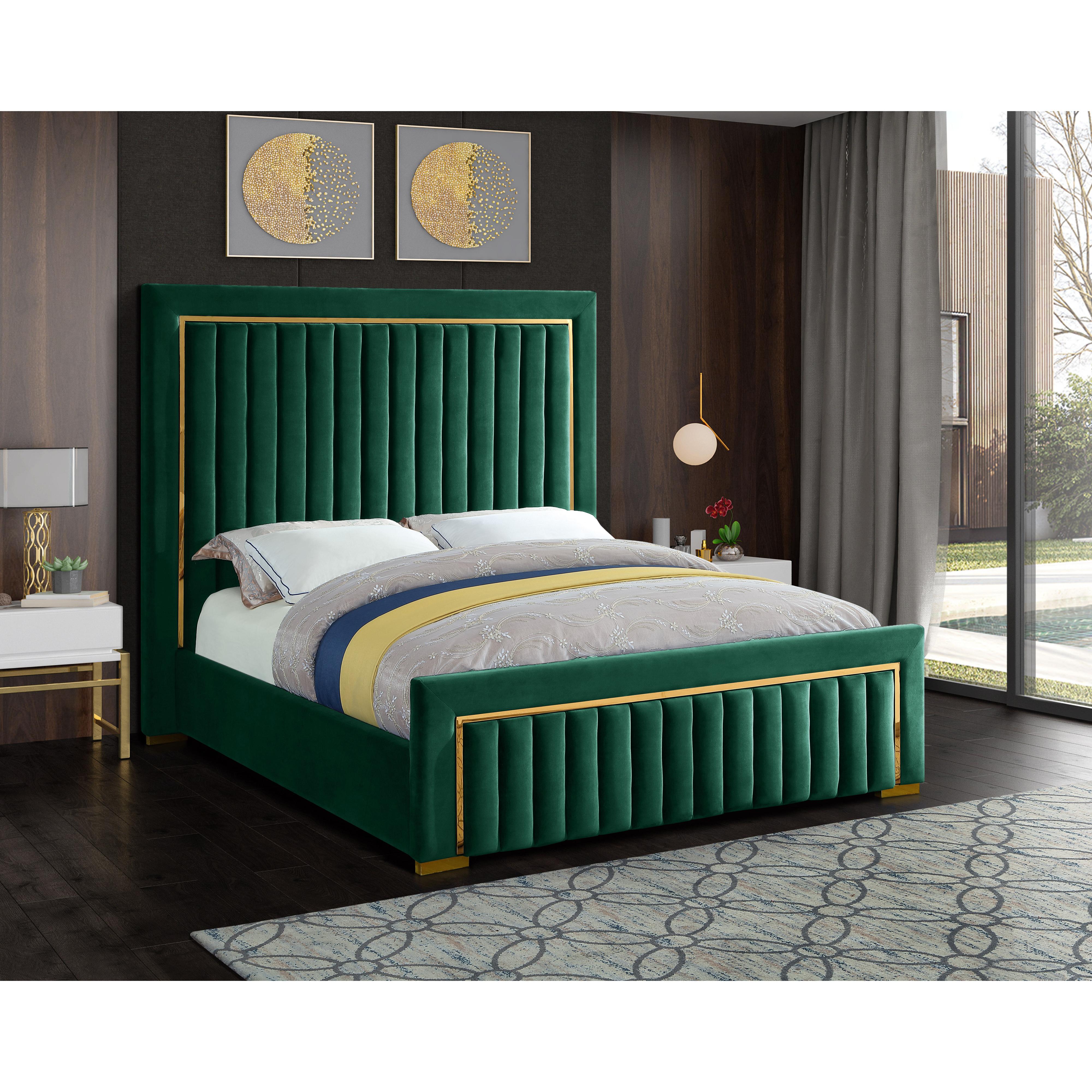 Meridian Dolce Green Velvet King Bed (3 Boxes)
