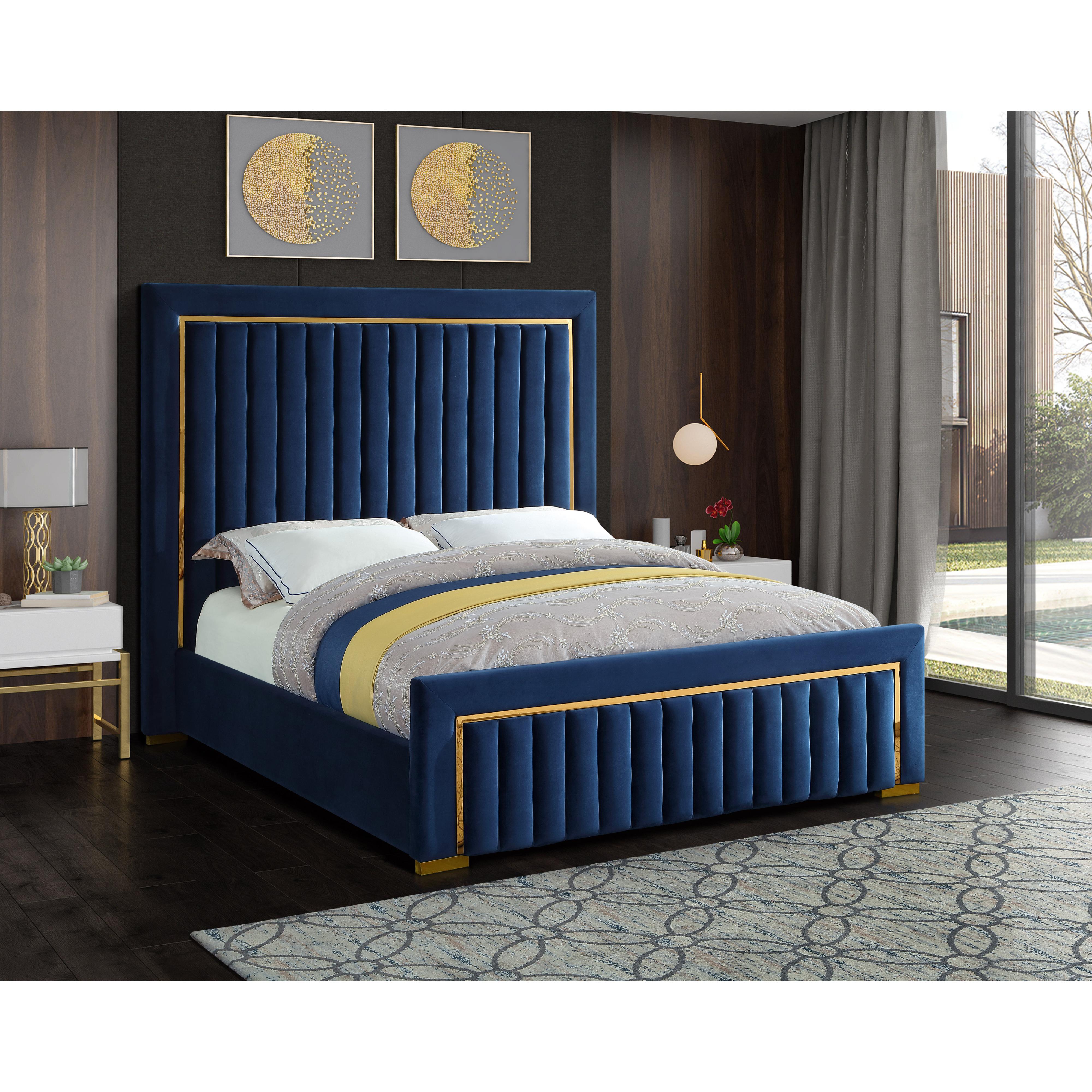 Meridian Dolce Navy Velvet King Bed (3 Boxes)