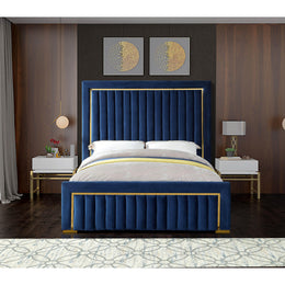 Meridian Dolce Navy Velvet King Bed (3 Boxes)