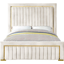 Meridian Dolce Cream Velvet Queen Bed (3 Boxes)