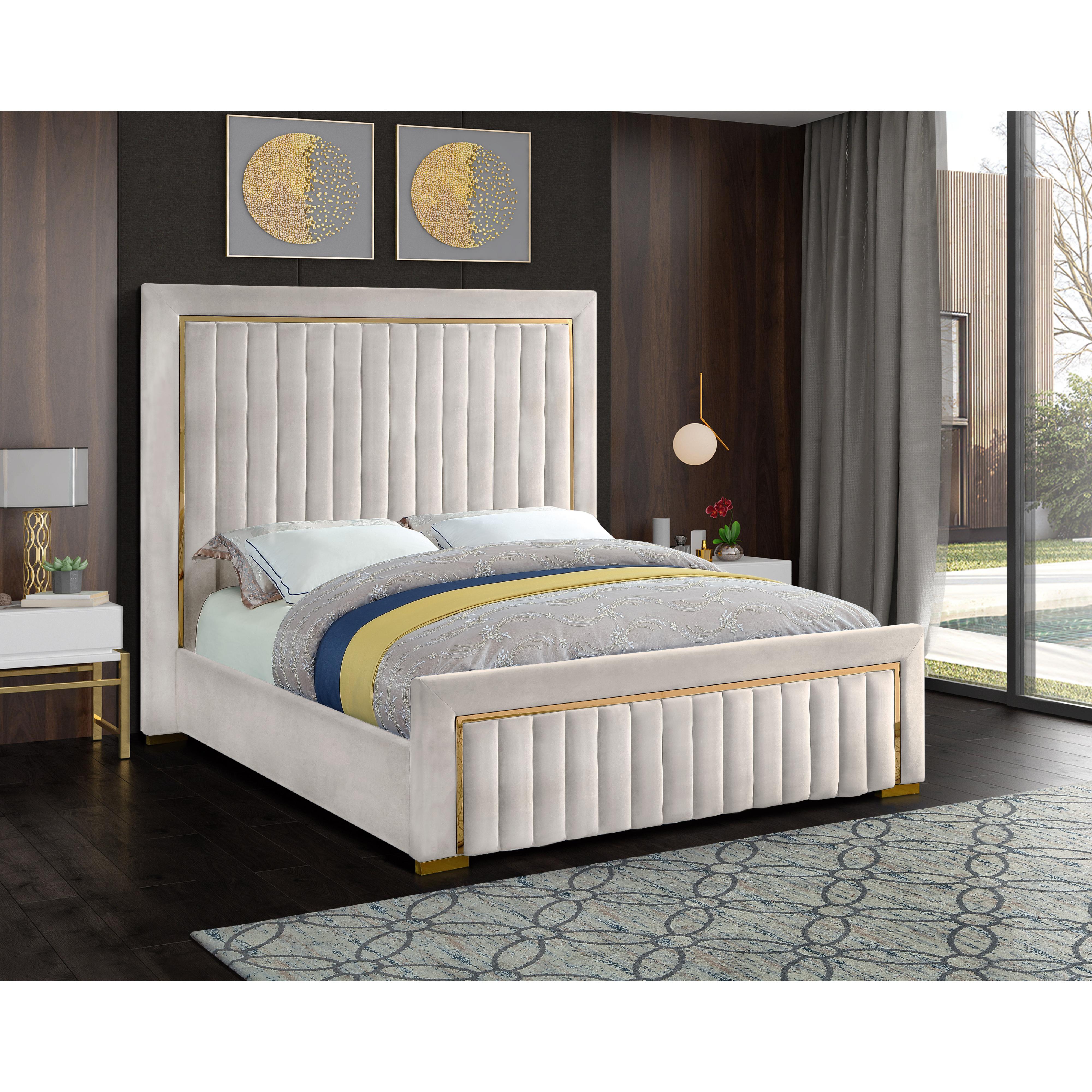 Meridian Dolce Cream Velvet Queen Bed (3 Boxes)