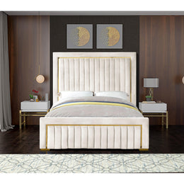 Meridian Dolce Cream Velvet Queen Bed (3 Boxes)