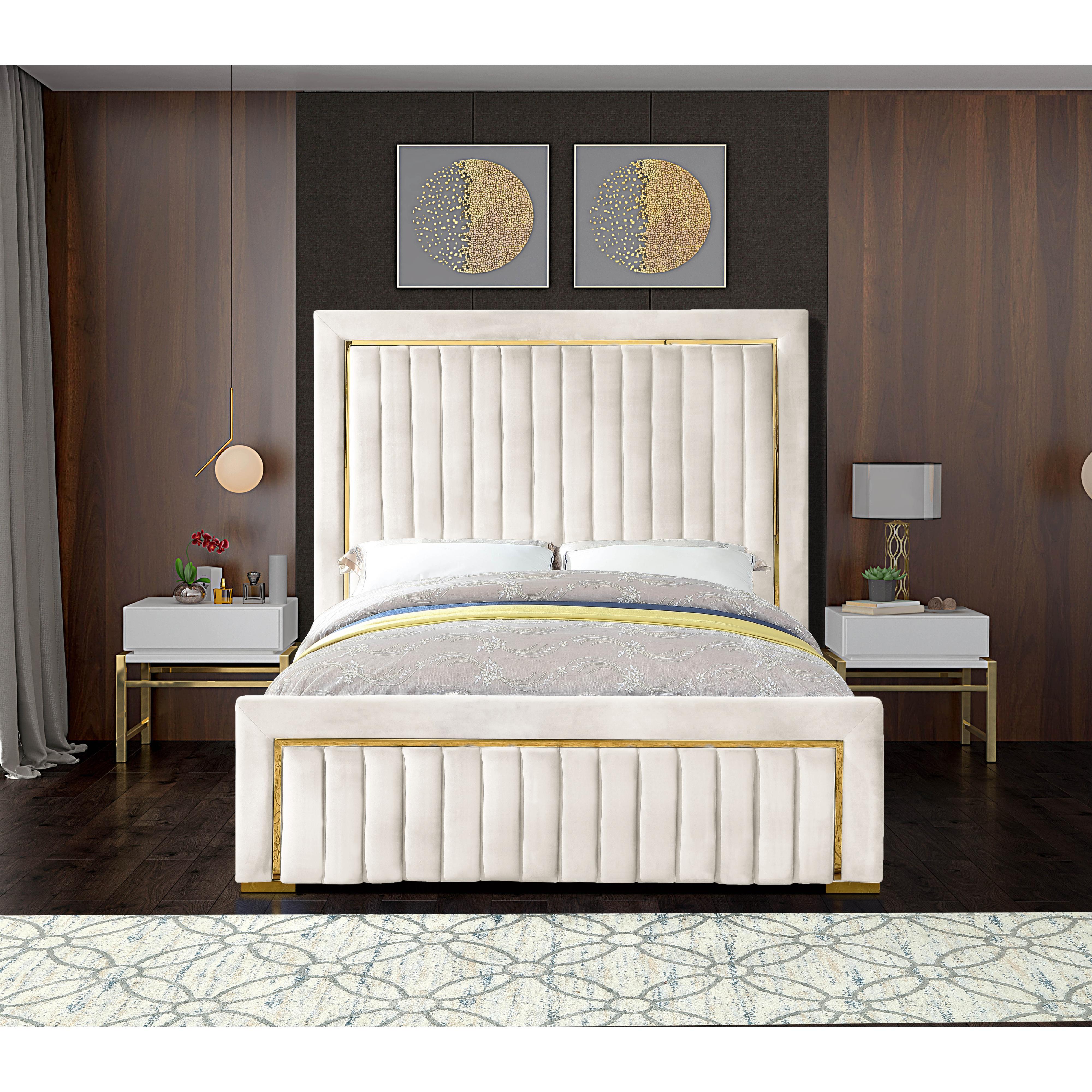 Meridian Dolce Cream Velvet Queen Bed (3 Boxes)