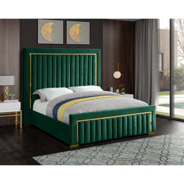 Meridian Dolce Green Velvet Queen Bed (3 Boxes)