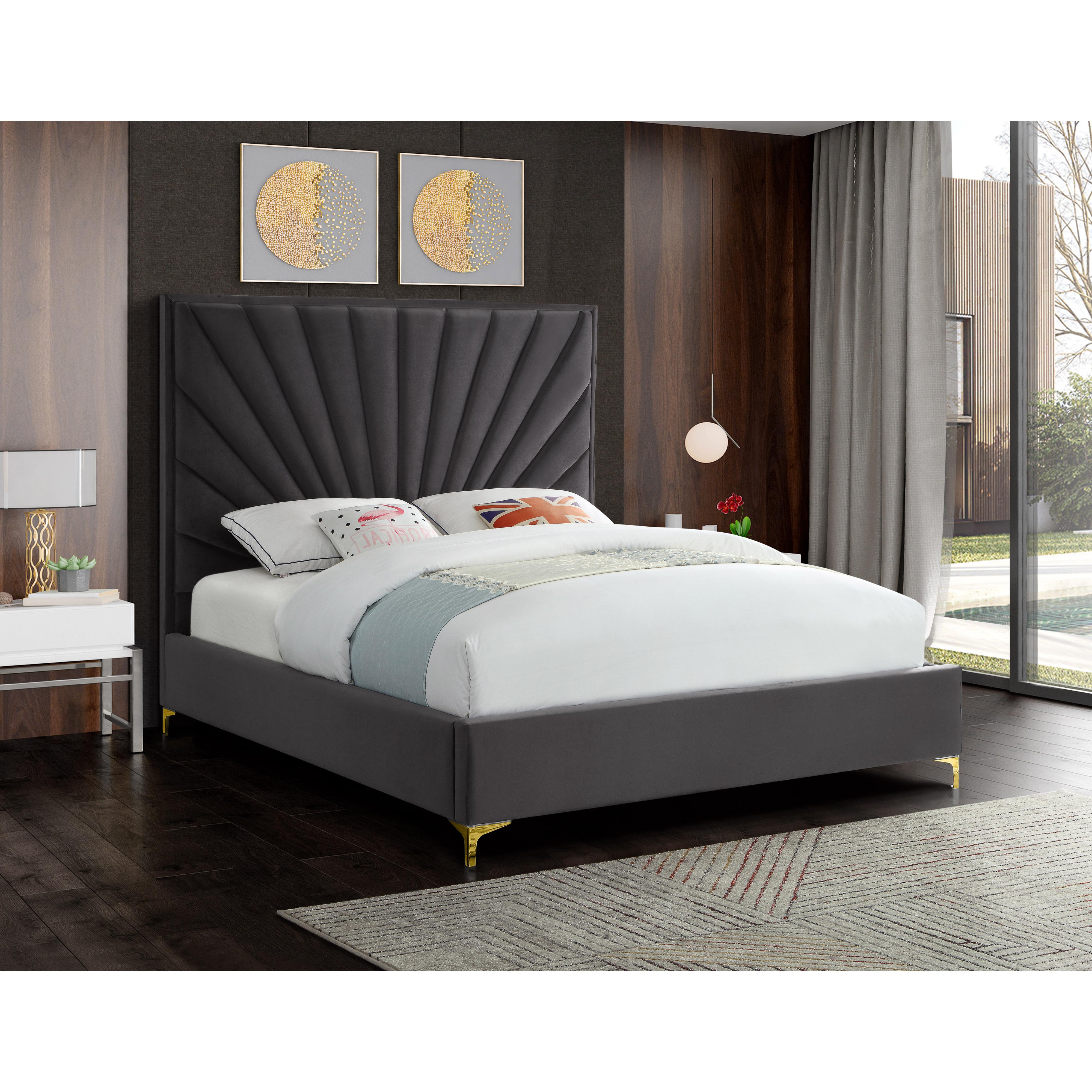 Meridian Eclipse Grey Velvet Full Bed