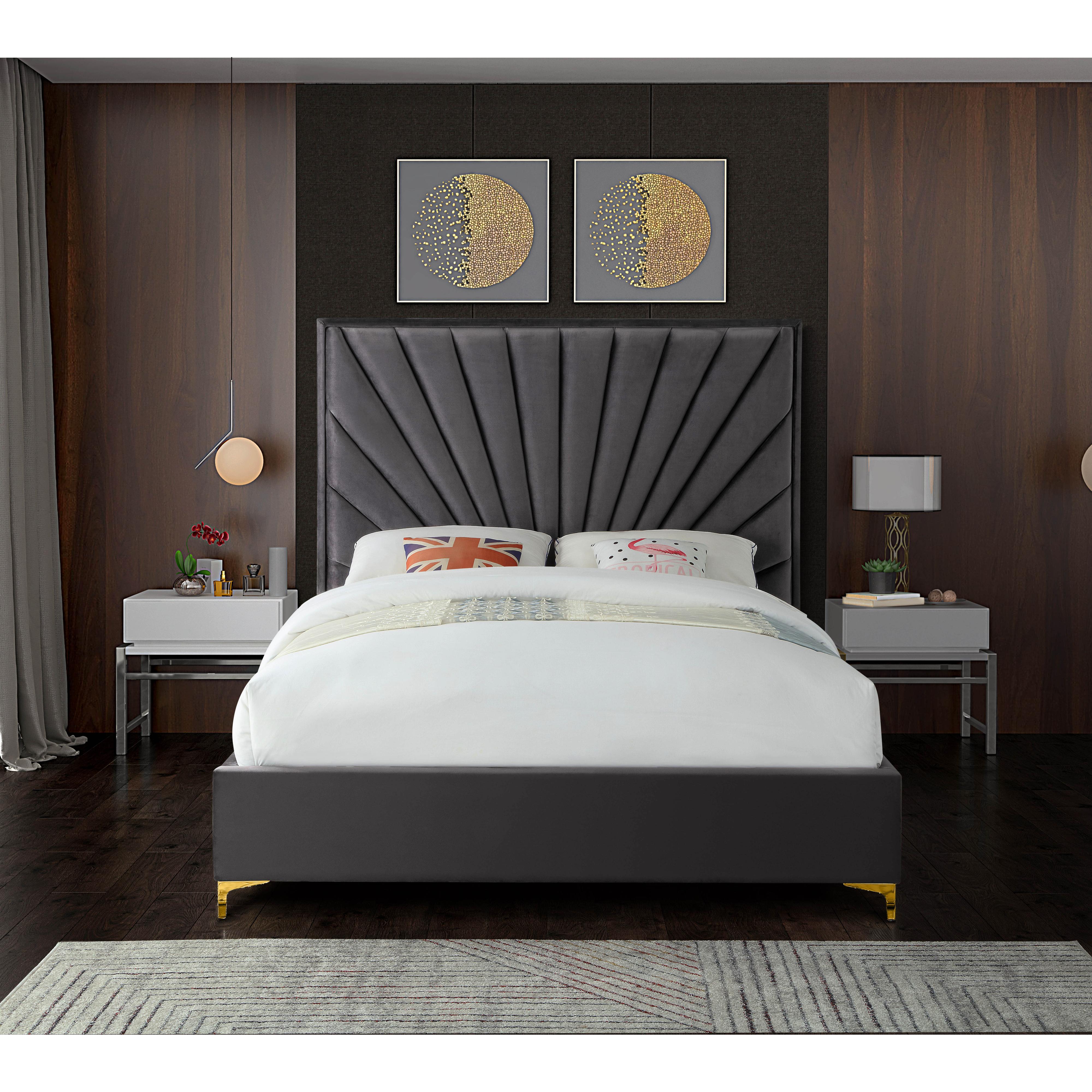 Meridian Eclipse Grey Velvet Full Bed