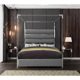 Meridian Encore Grey Vegan Leather King Bed (4 Boxes)