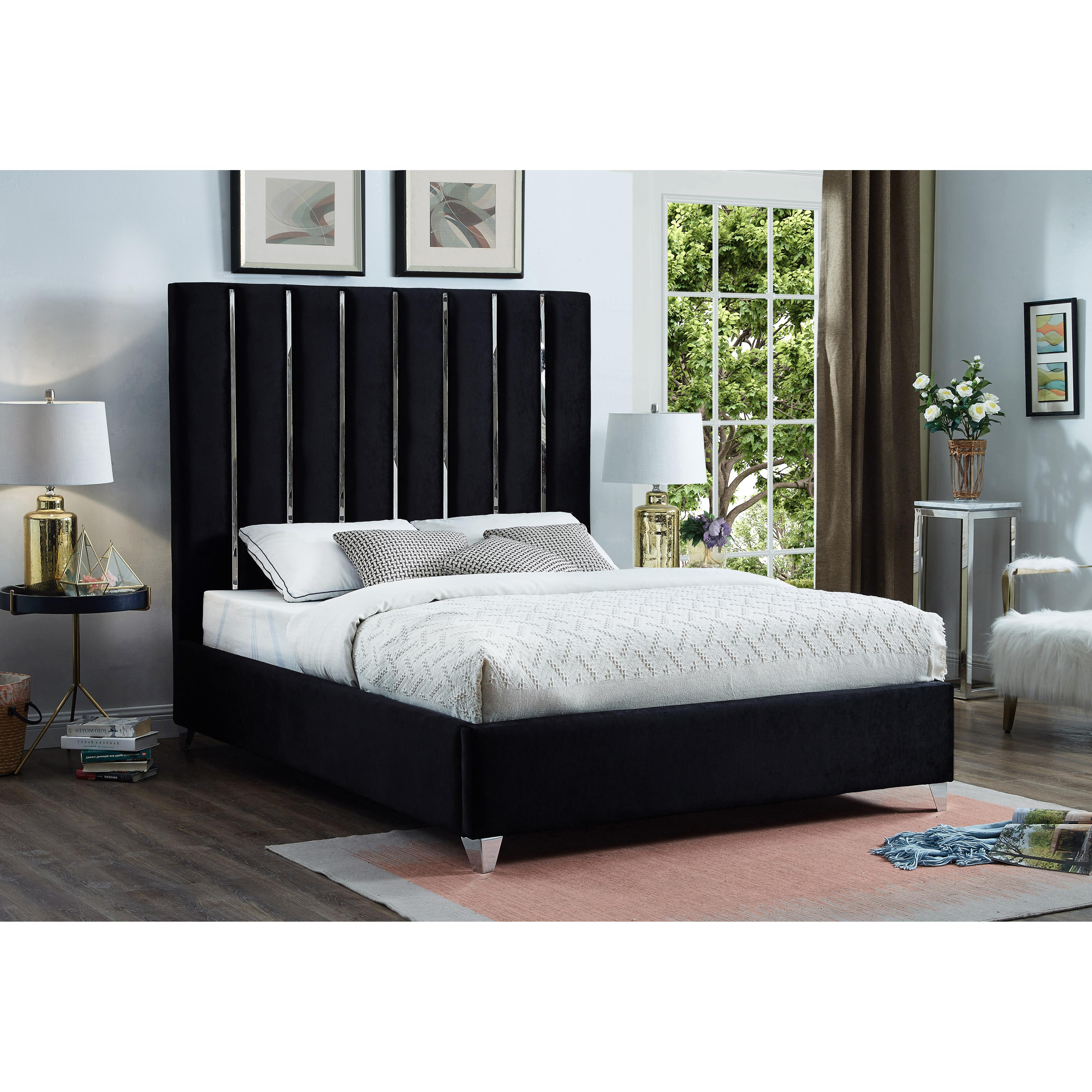 Meridian Enzo Black Velvet Queen Bed