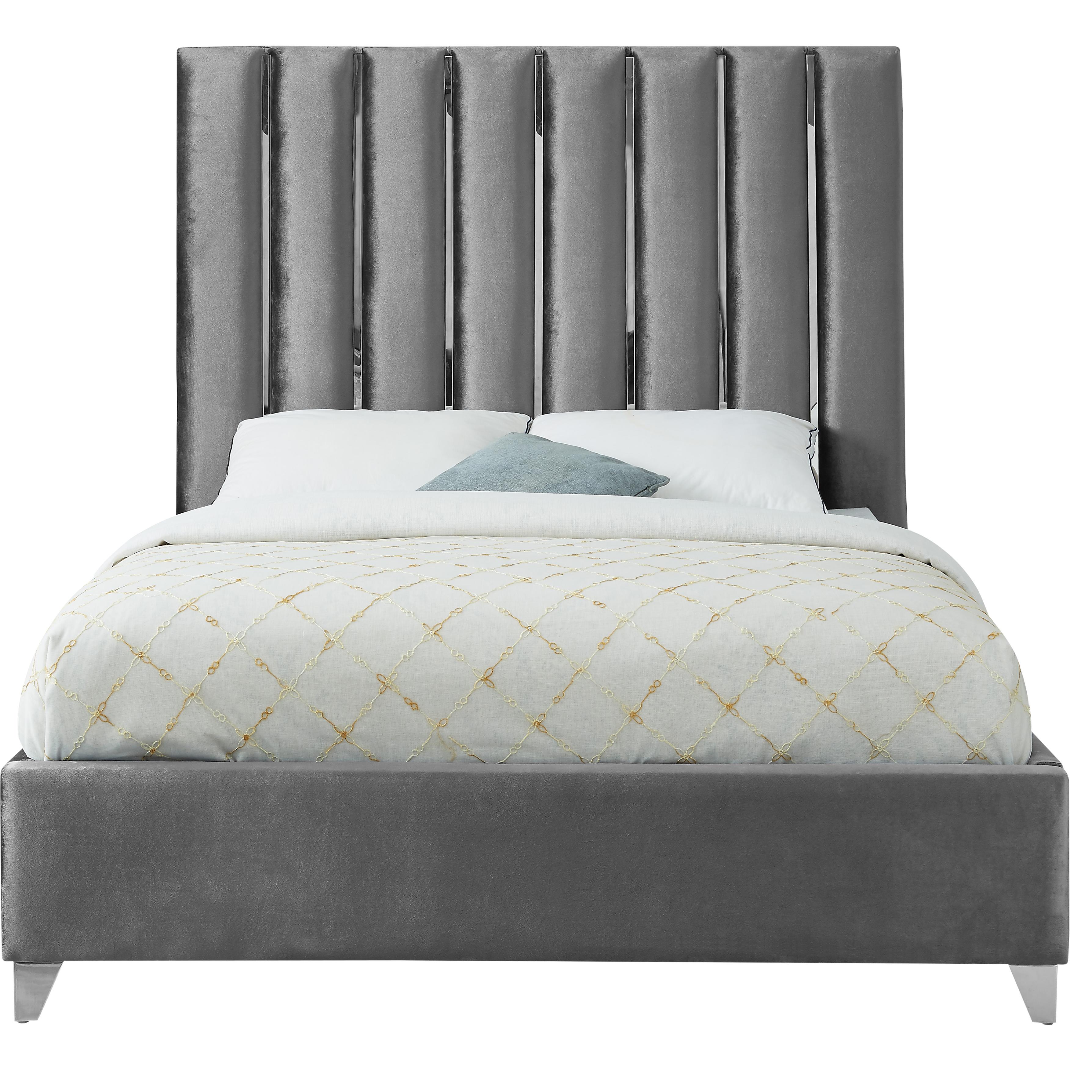 Meridian Enzo Grey Velvet Queen Bed