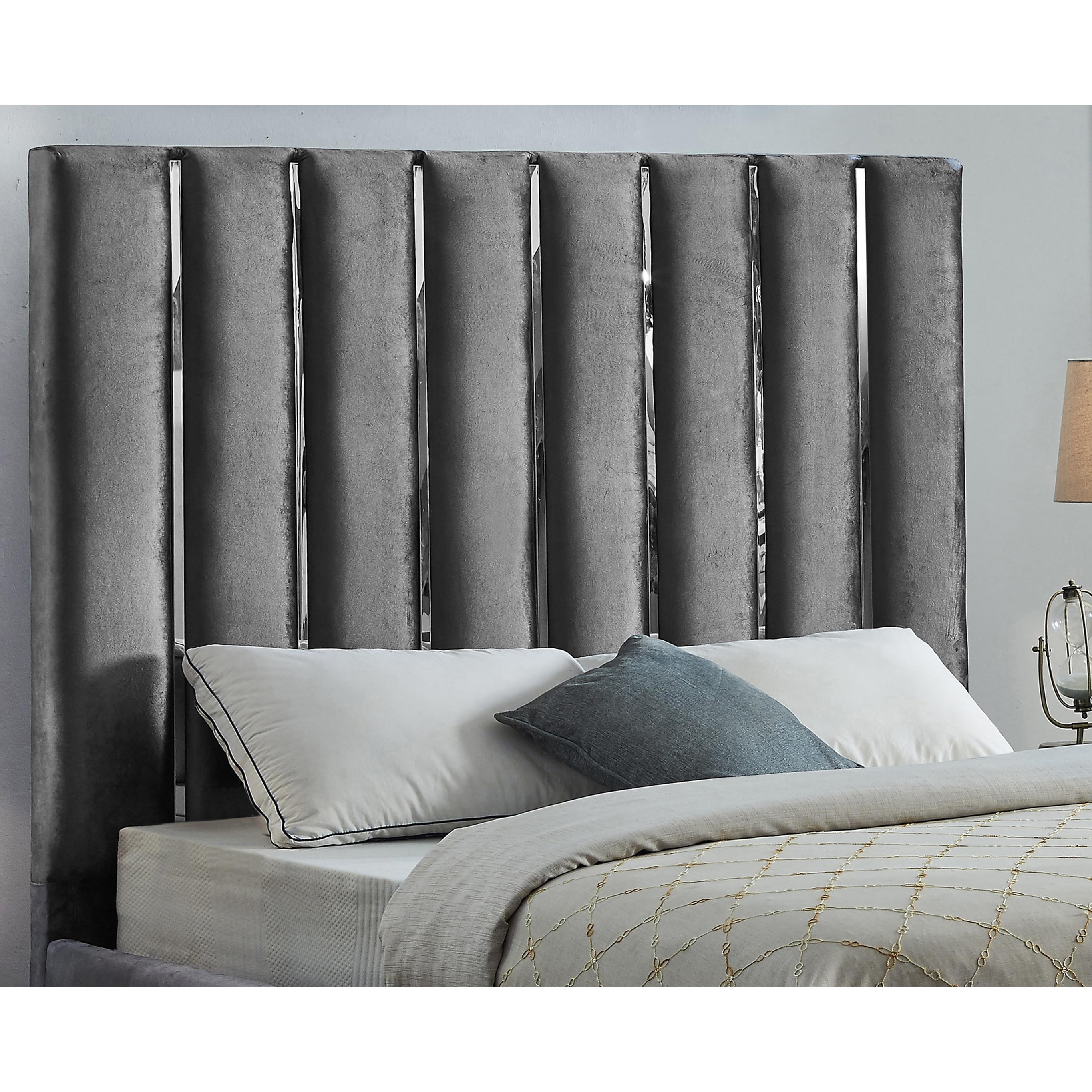 Meridian Enzo Grey Velvet Queen Bed