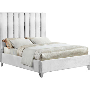 Meridian Enzo White Velvet Queen Bed