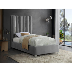 Meridian Enzo Grey Velvet Twin Bed