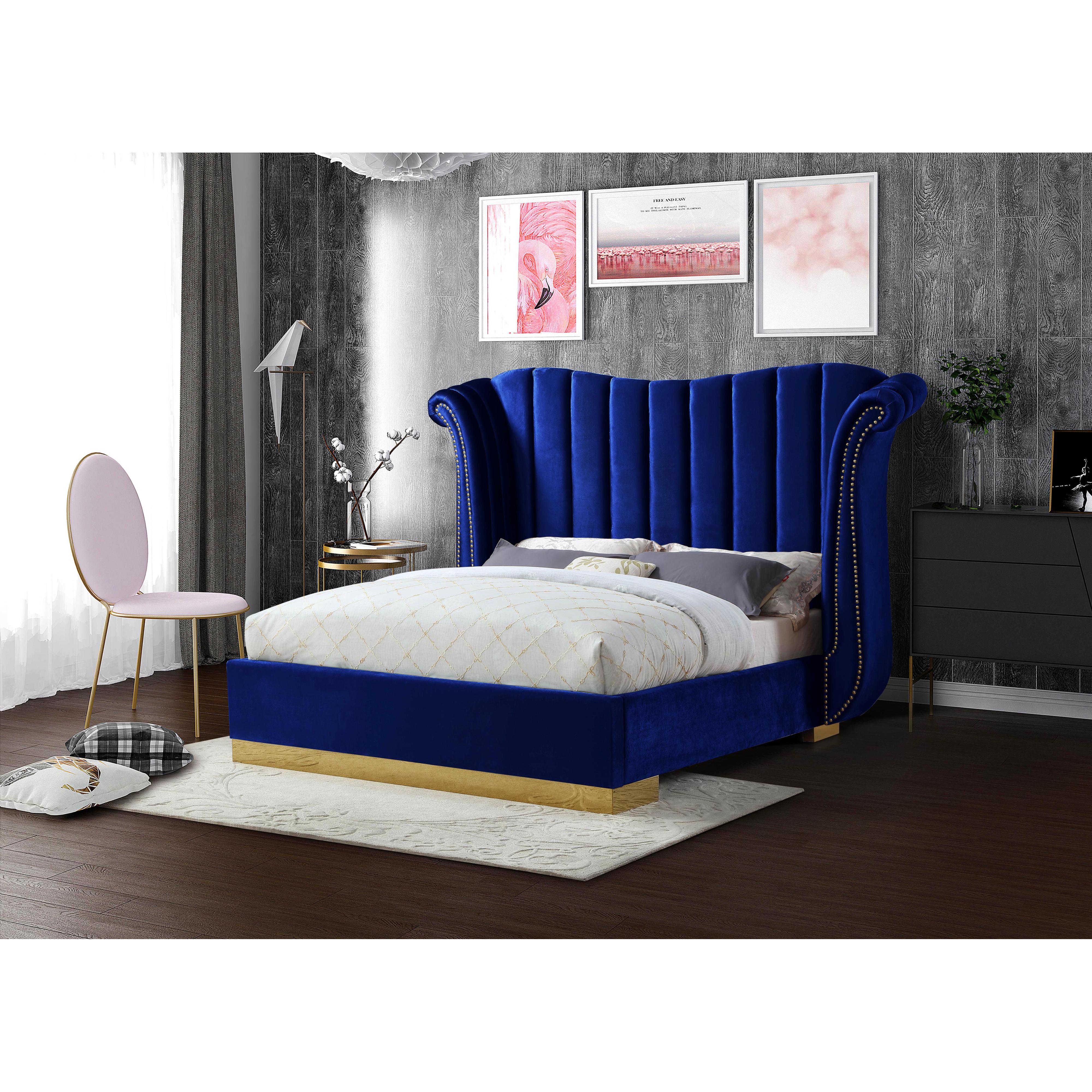 Meridian Flora Navy Velvet King Bed (3 Boxes)