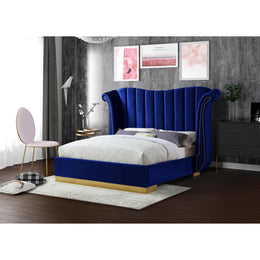 Meridian Flora Navy Velvet Queen Bed (3 Boxes)