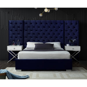 Meridian Grande Navy Velvet Queen Bed (3 Boxes)