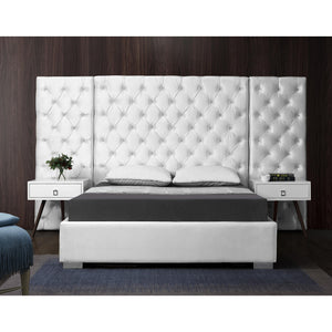 Meridian Grande White Velvet King Bed (3 Boxes)