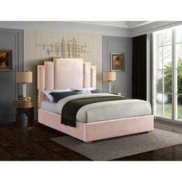 Meridian Hugo Pink Velvet Queen Bed