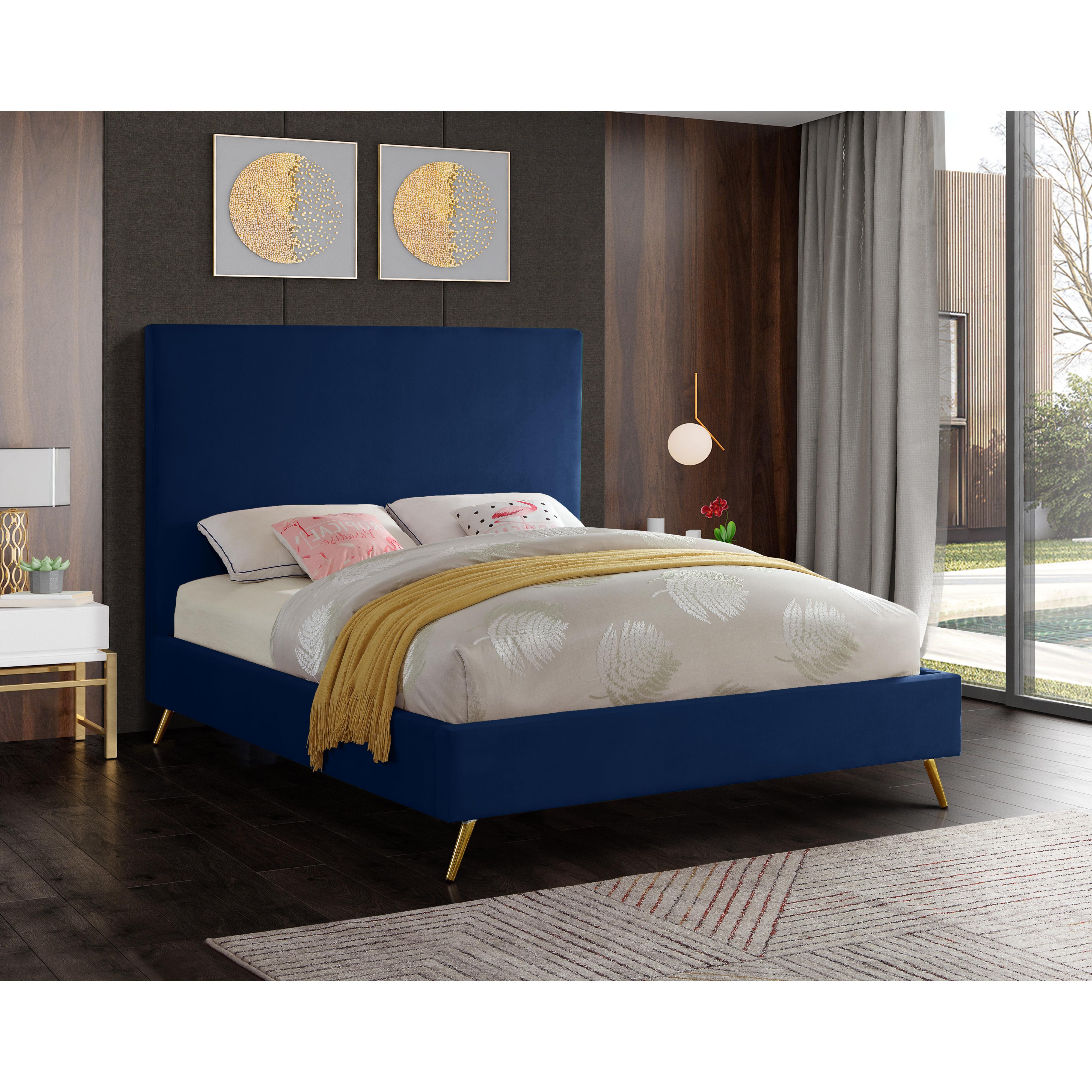 Meridian Jasmine Navy Velvet Full Bed