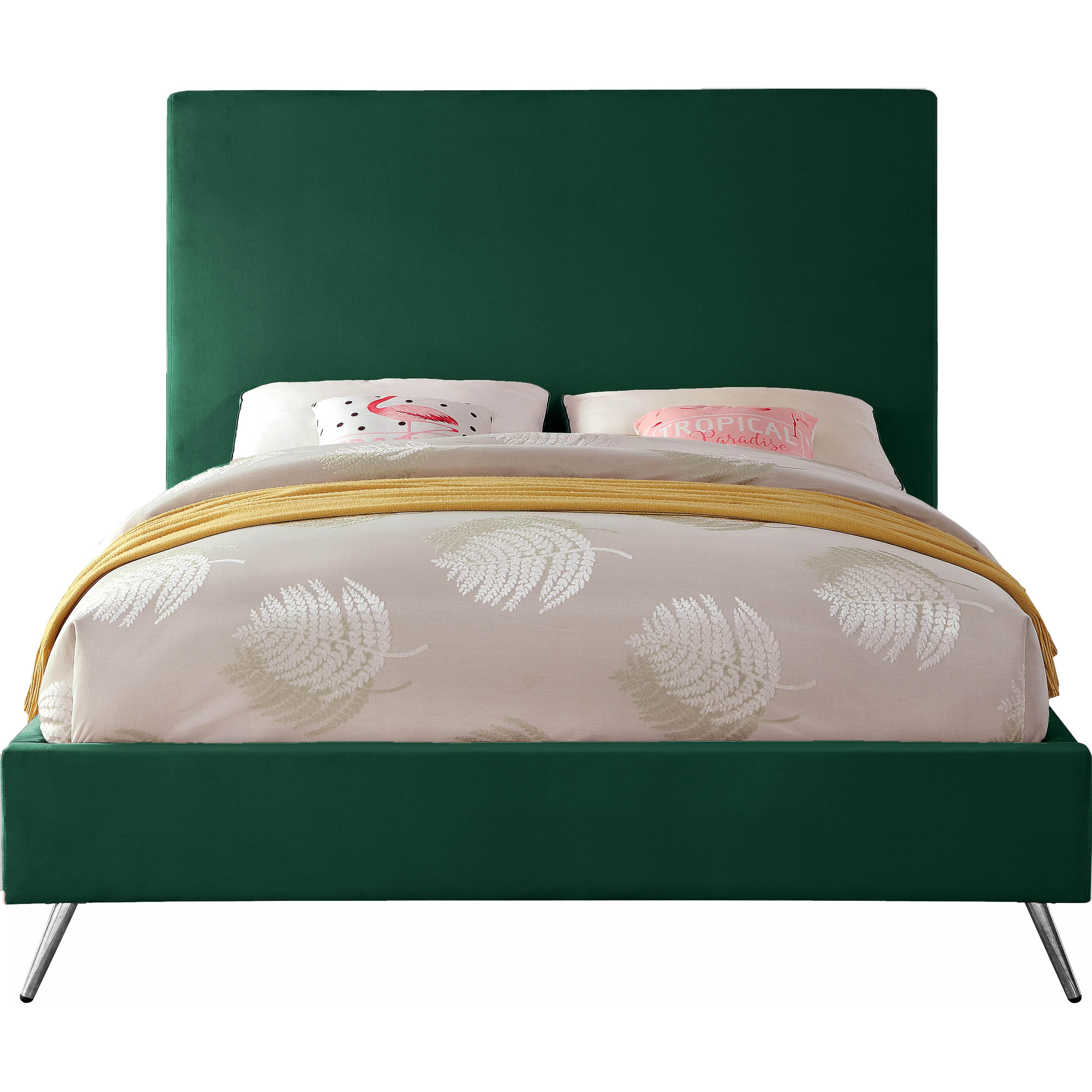 Meridian Jasmine Green Velvet King Bed