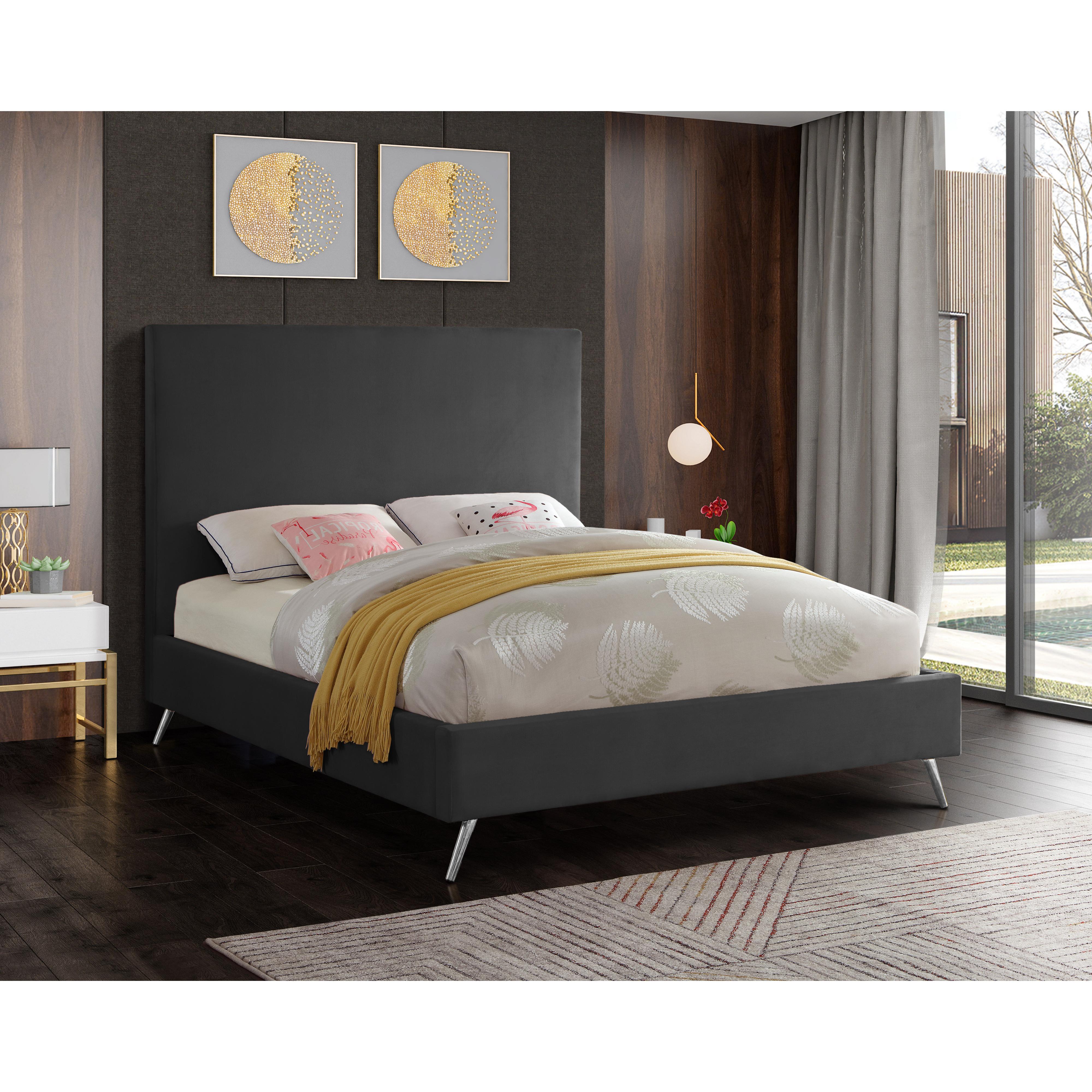 Meridian Jasmine Grey Velvet King Bed