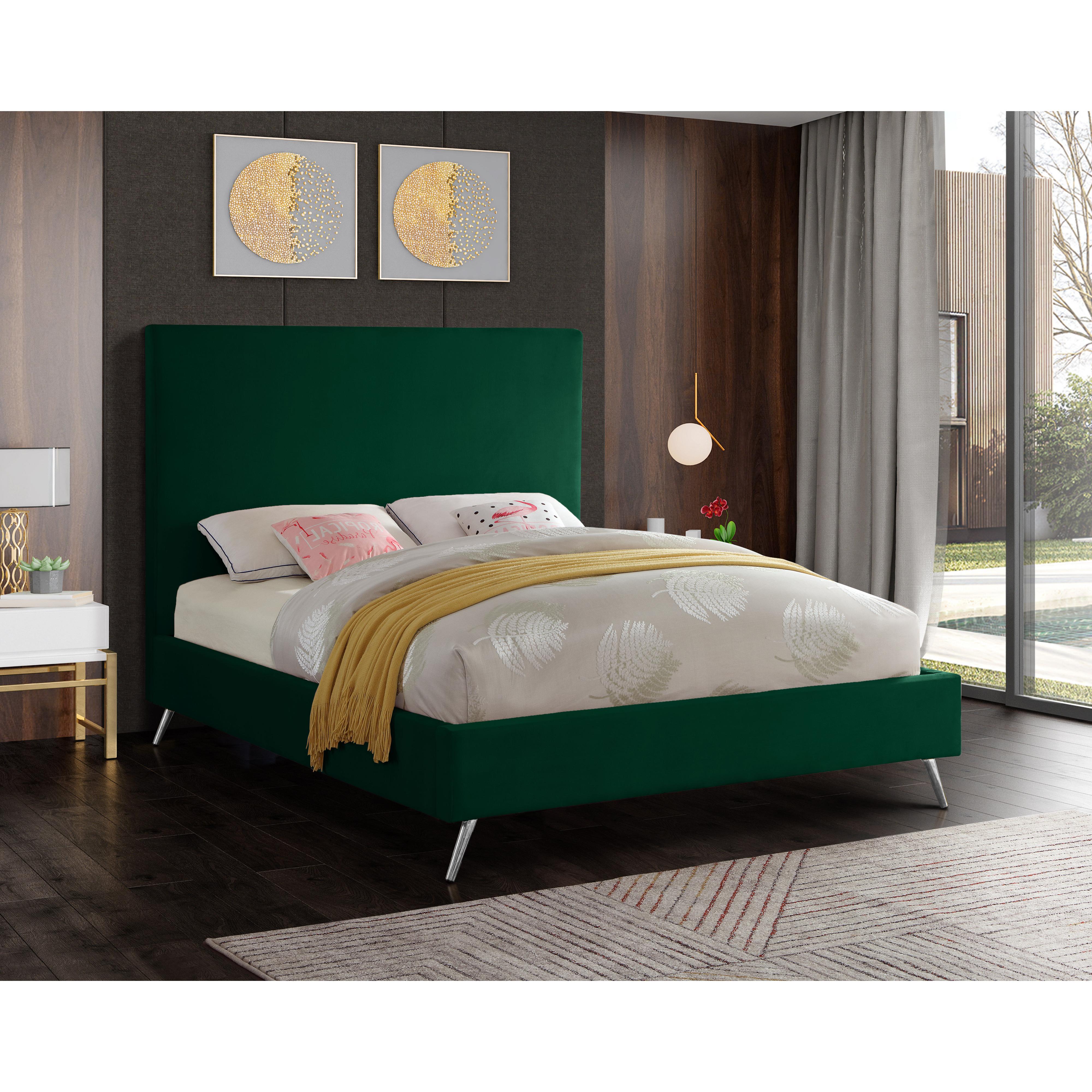 Meridian Jasmine Green Velvet Queen Bed