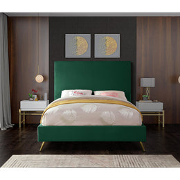 Meridian Jasmine Green Velvet Queen Bed