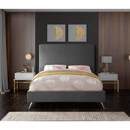 Meridian Jasmine Grey Velvet Queen Bed
