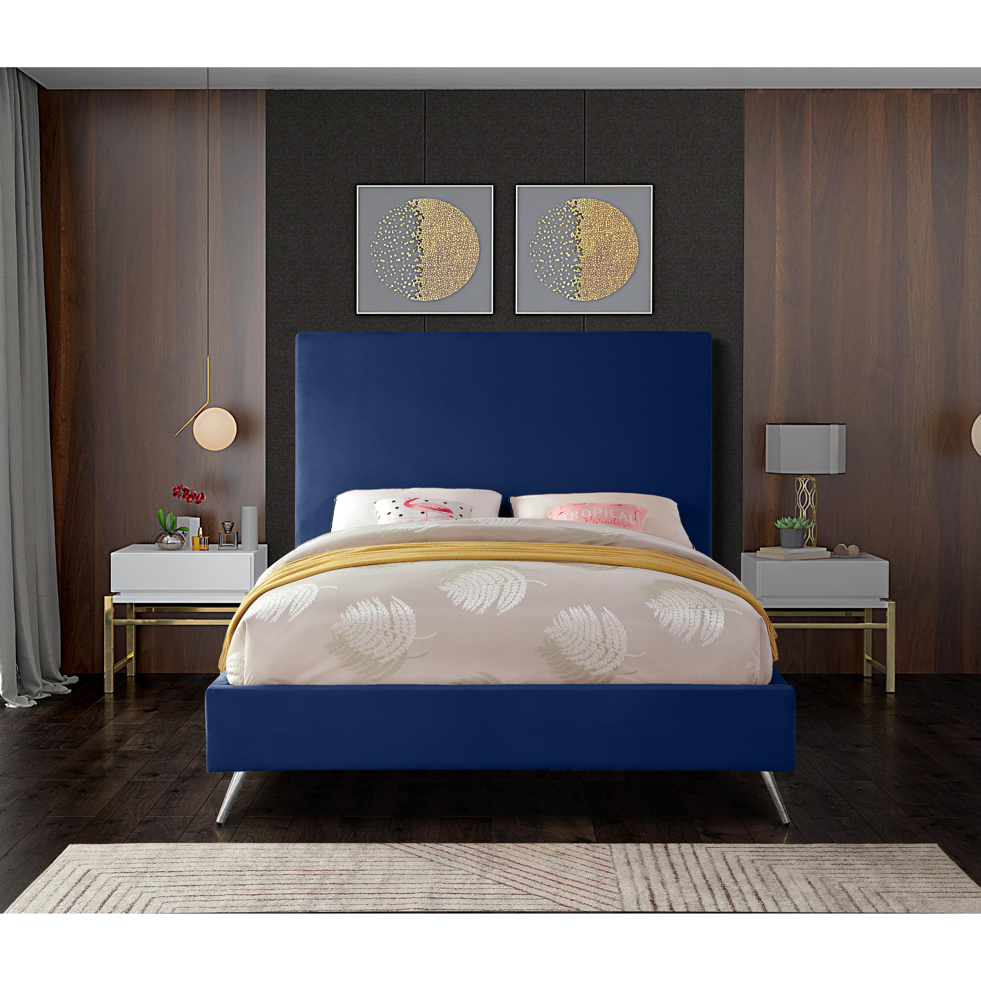 Meridian Jasmine Navy Velvet Queen Bed
